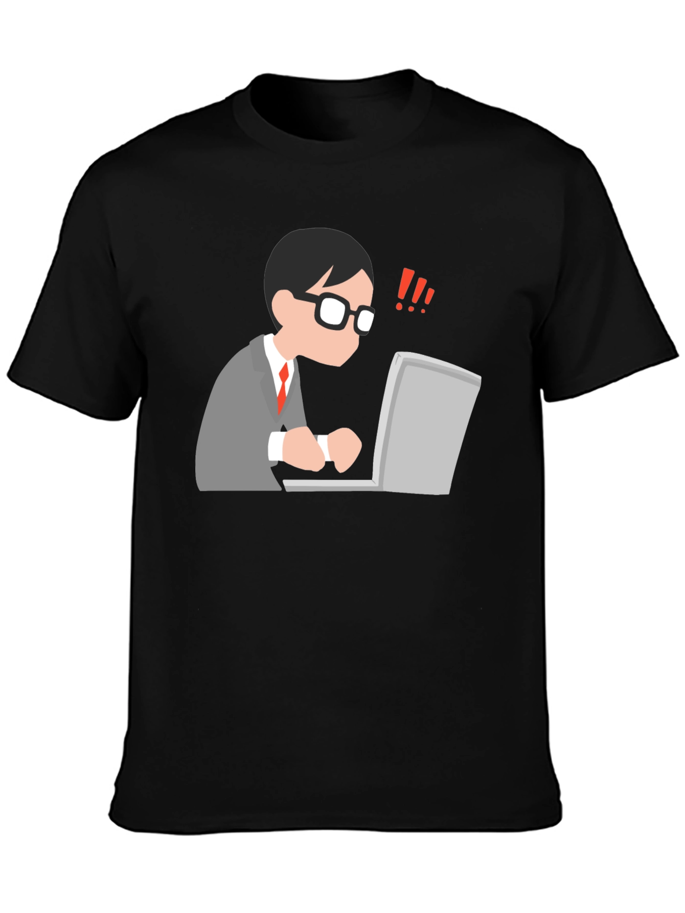 Black T-Shirt with Animated Computer User Design