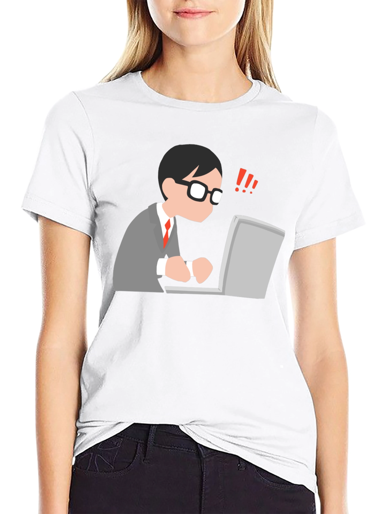 Black T-Shirt with Animated Computer User Design