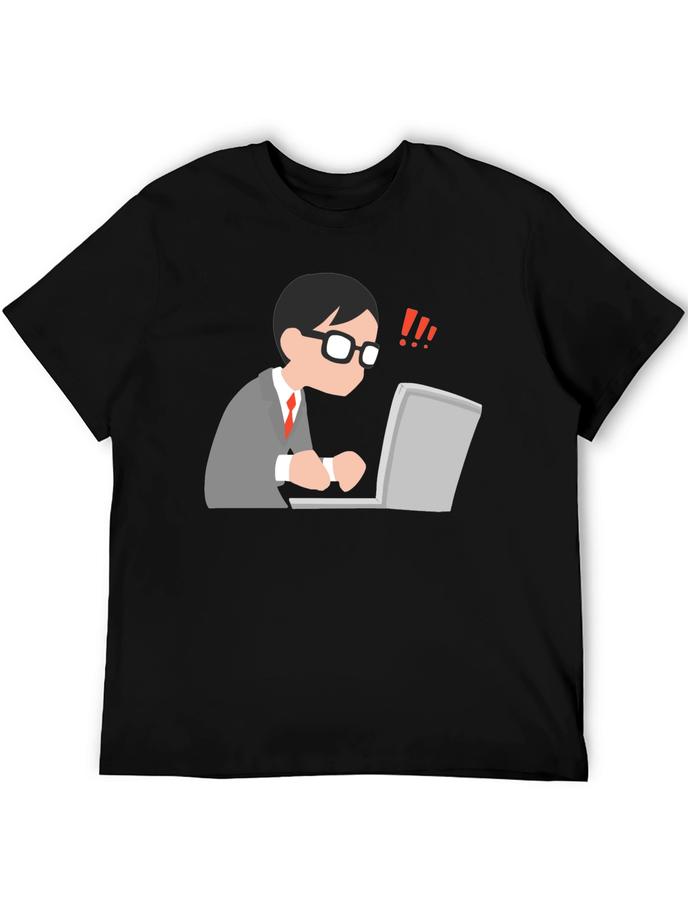 Black T-Shirt with Animated Computer User Design