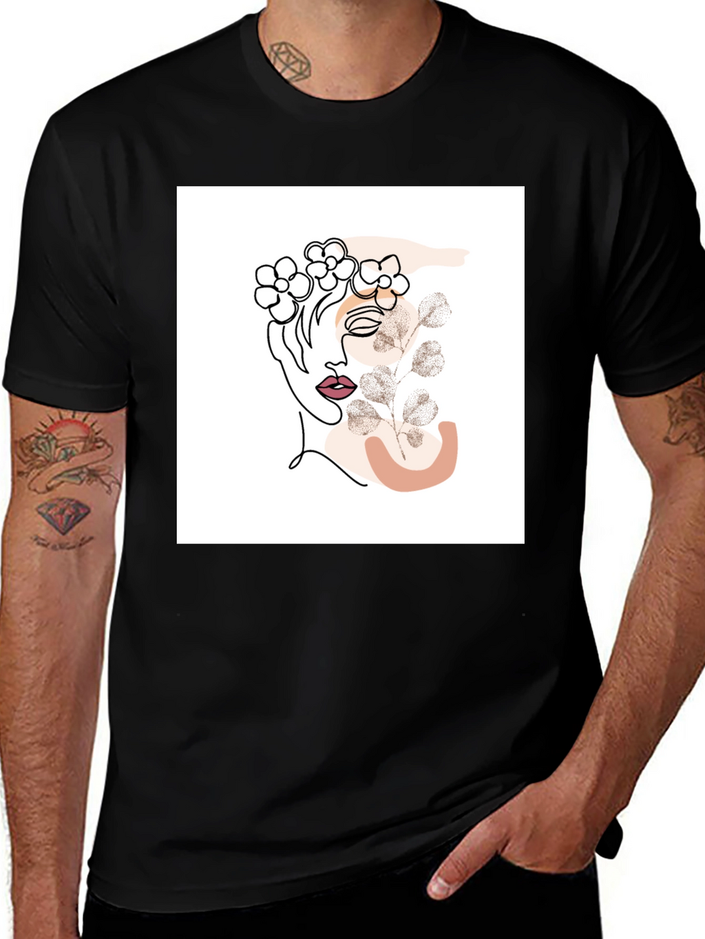 Abstract Floral Woman Graphic Black T-Shirt