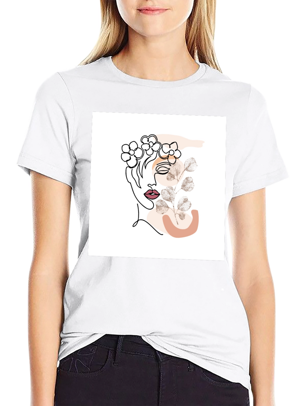 Abstract Floral Woman Graphic Black T-Shirt