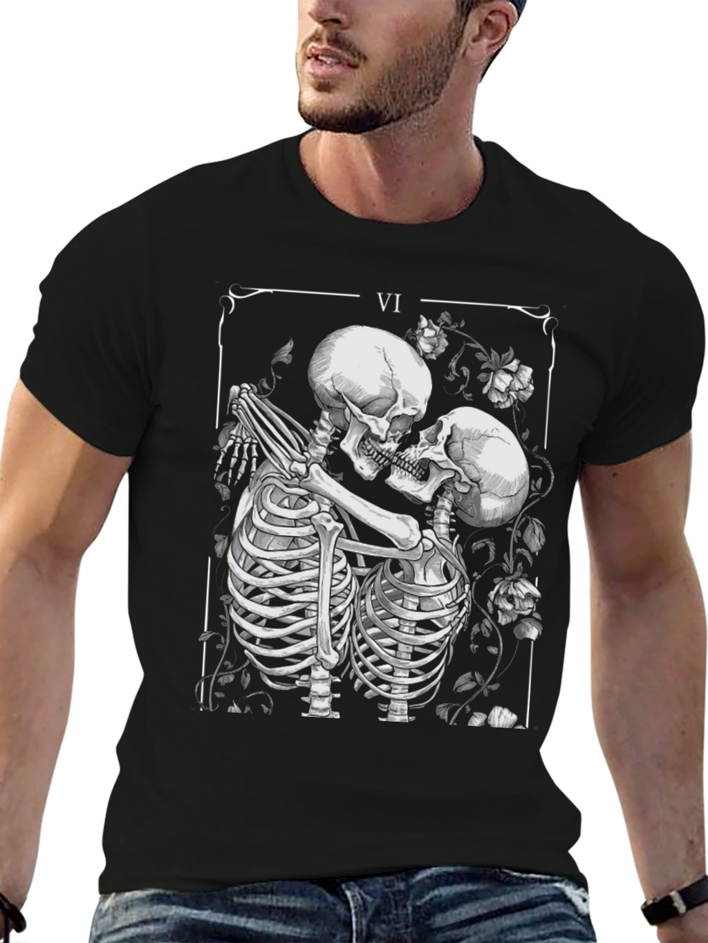 Skeleton Lovers Tarot Card Graphic T-Shirt