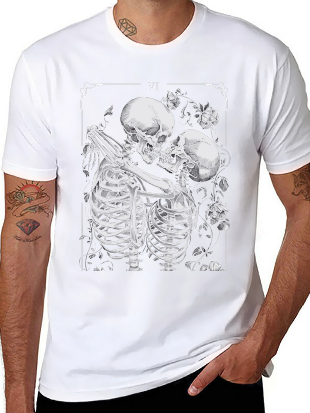 Skeleton Lovers Tarot Card Graphic T-Shirt