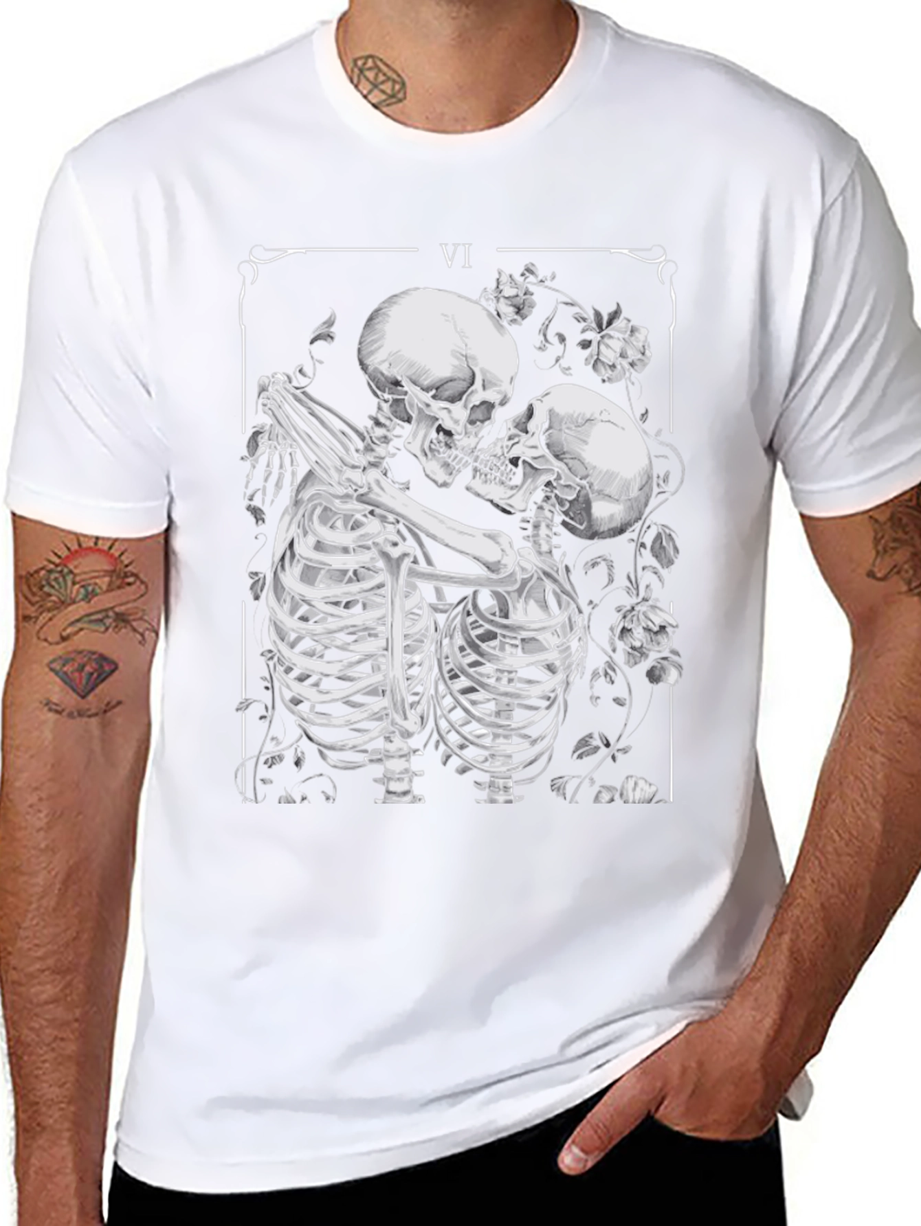Skeleton Lovers Tarot Card Graphic T-Shirt