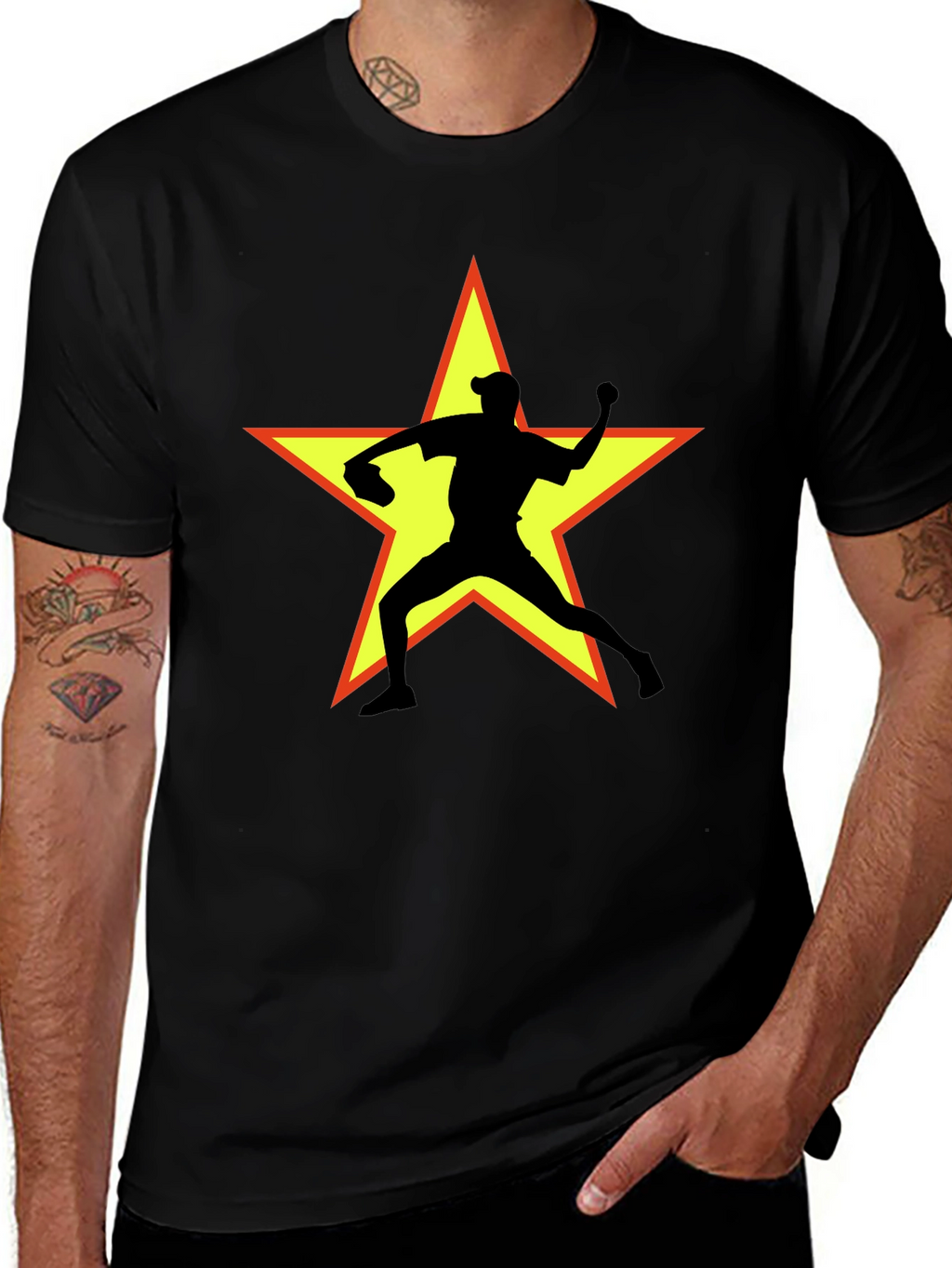 Star Pitcher Graphic T-Shirt - Black