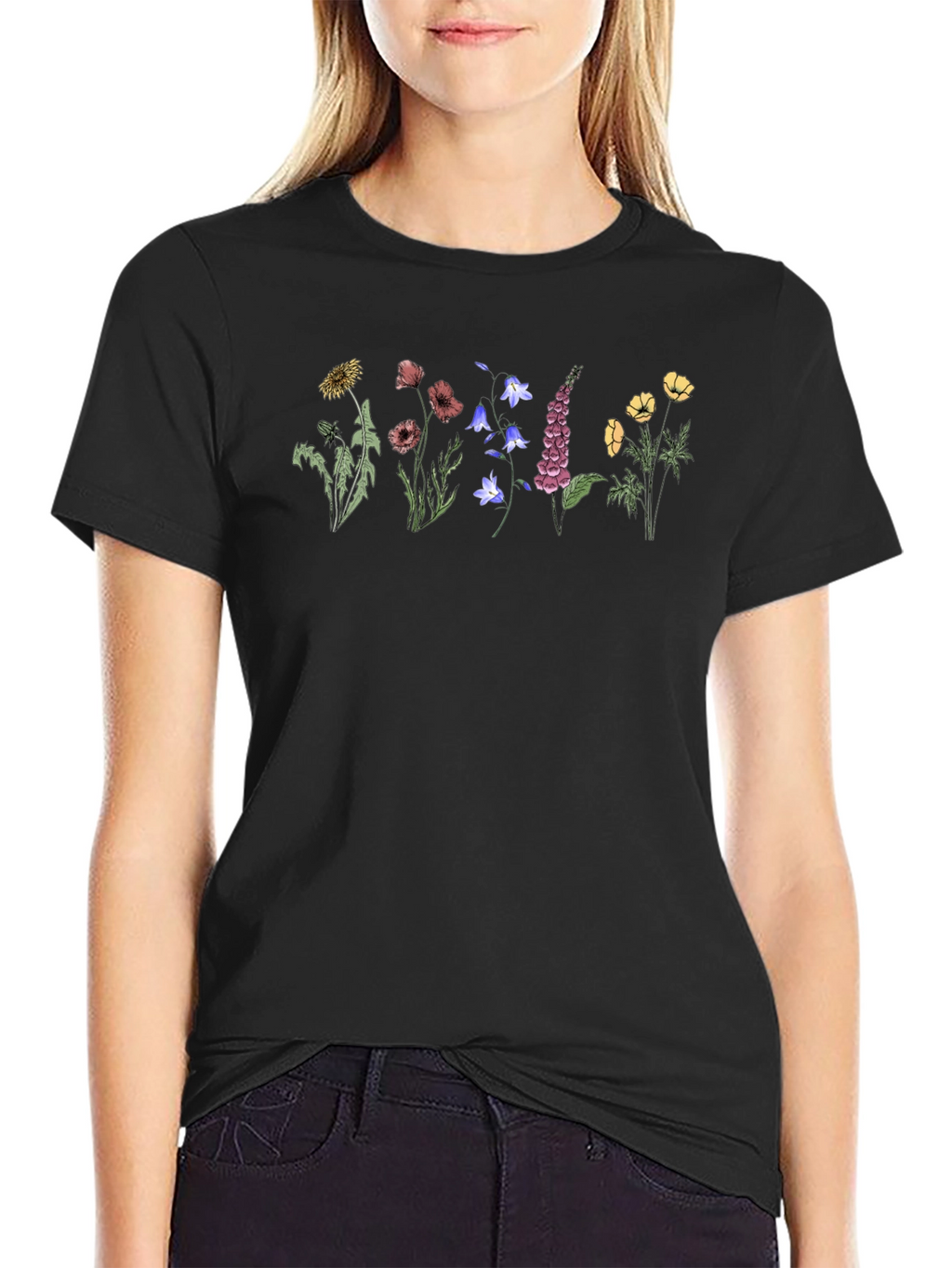 Botanical Print Black T-Shirt