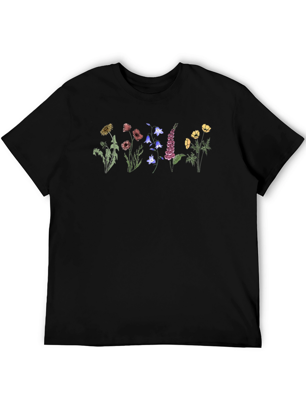Botanical Print Black T-Shirt