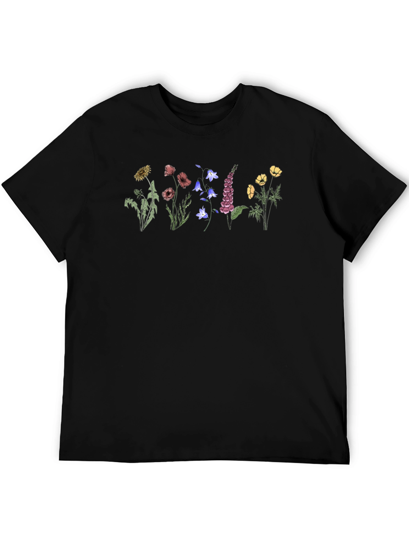 Botanical Print Black T-Shirt