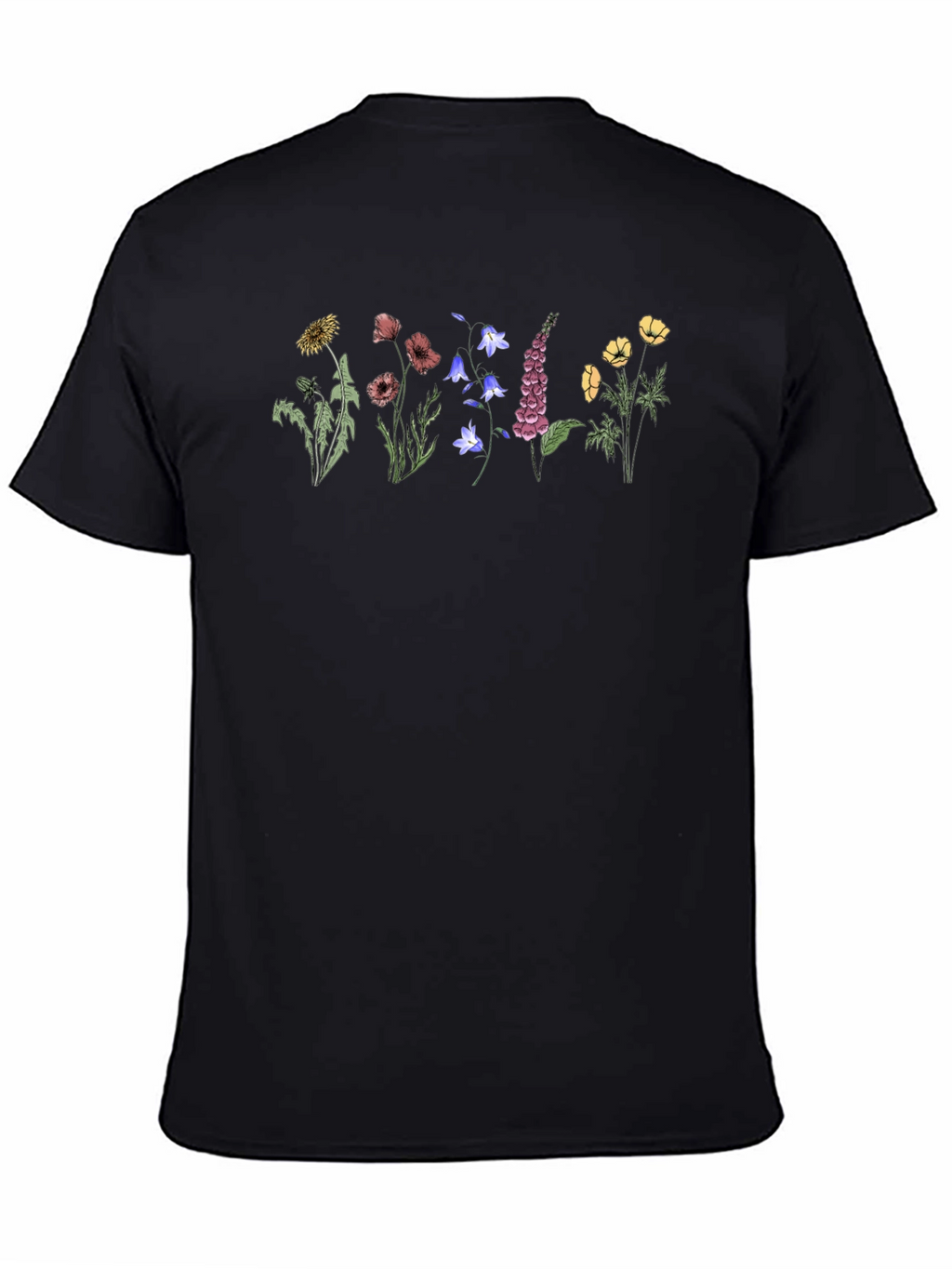 Botanical Print Black T-Shirt