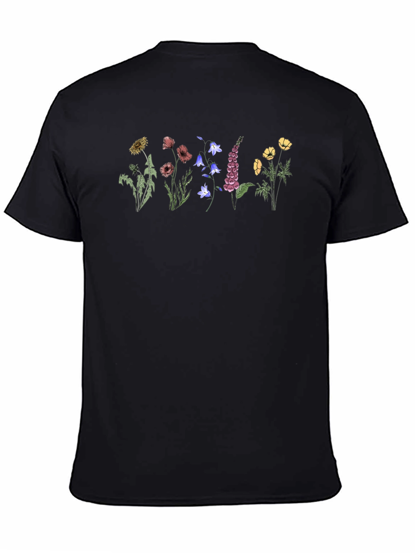 Botanical Print Black T-Shirt