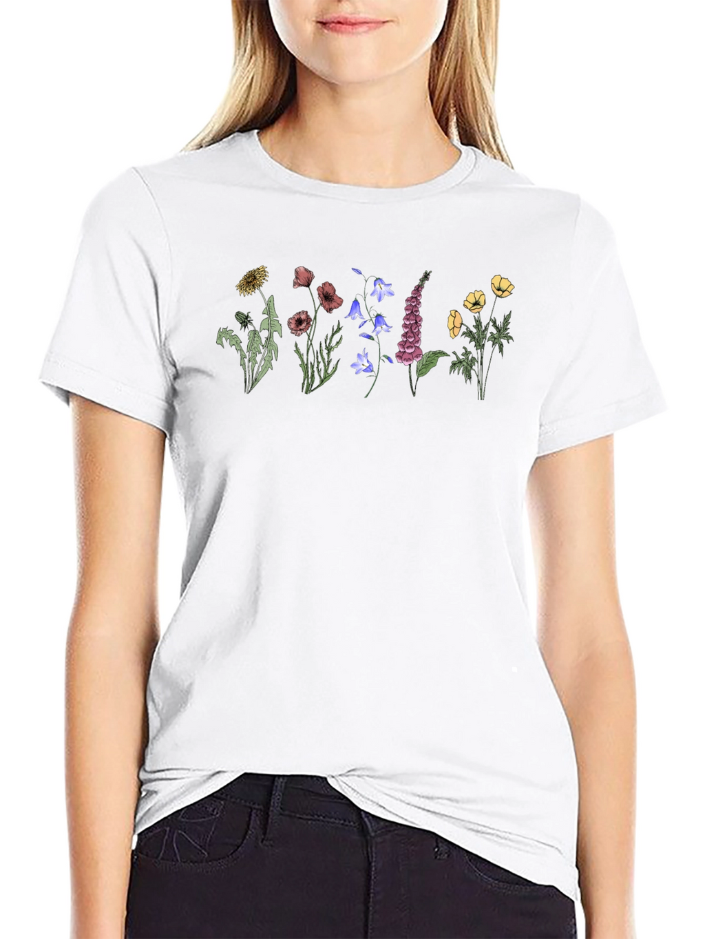 Botanical Print Black T-Shirt
