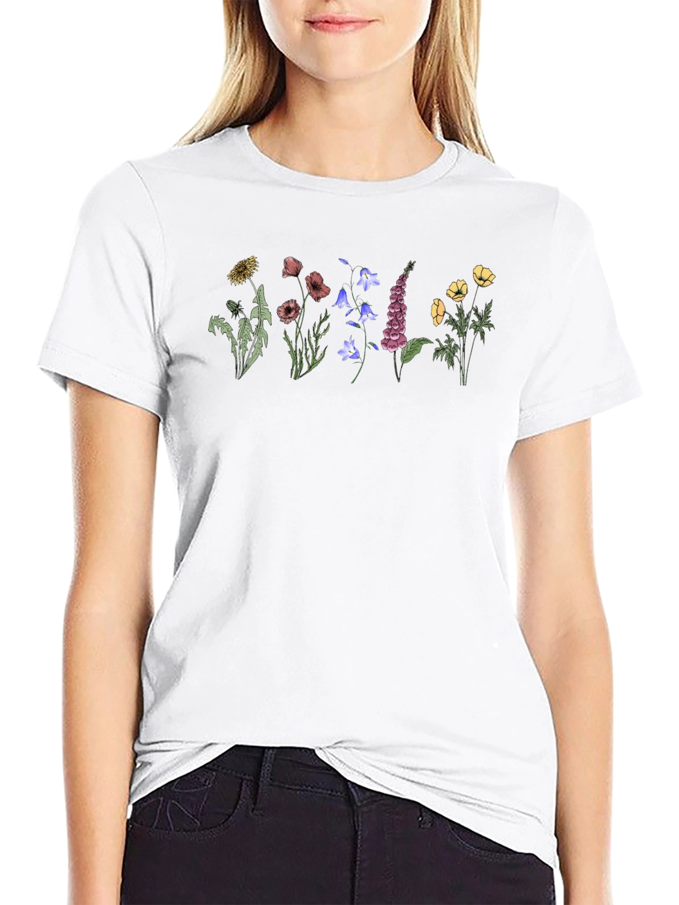 Botanical Print Black T-Shirt