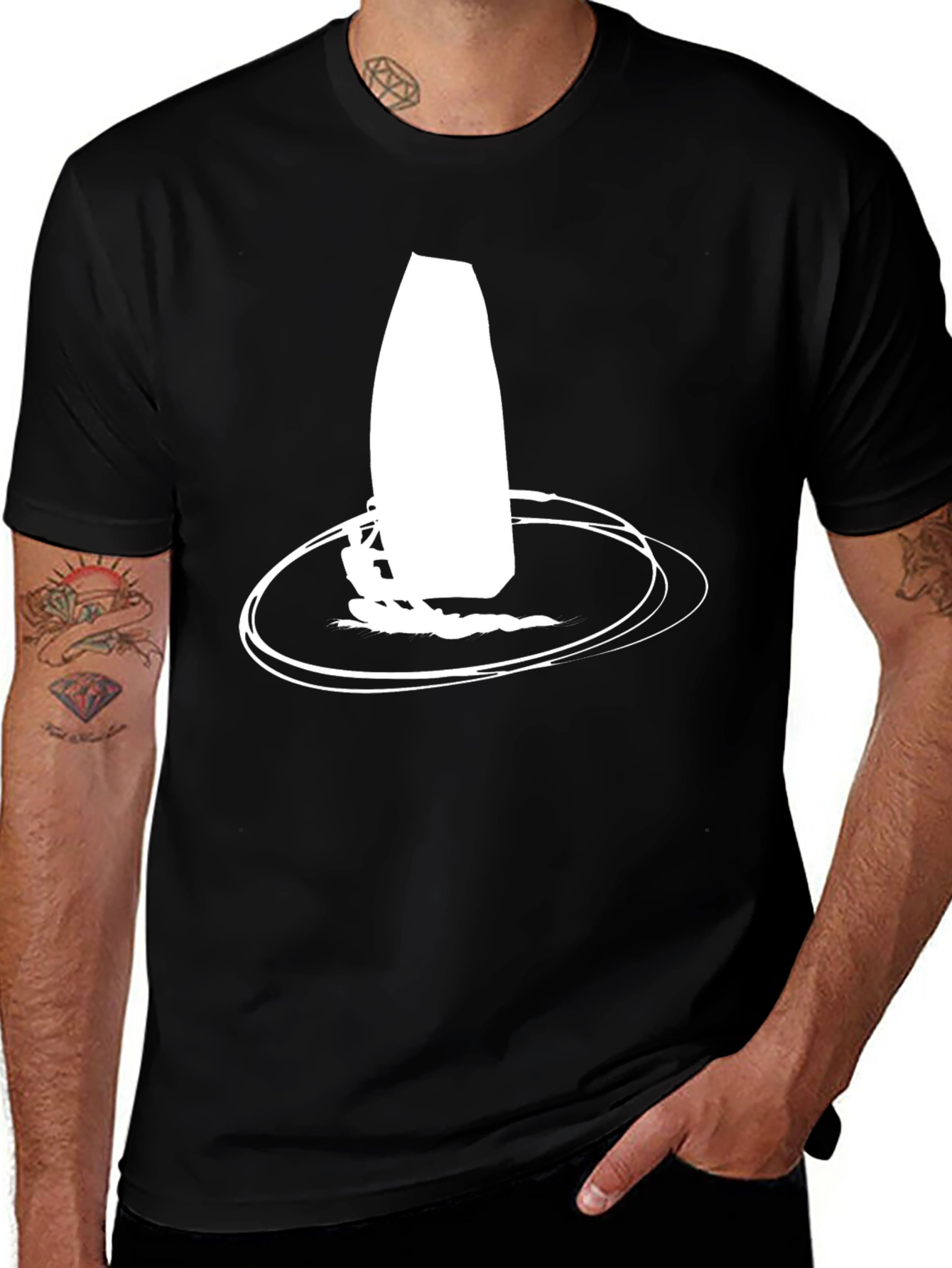 Black T-shirt with Windsurfing Graphic Print