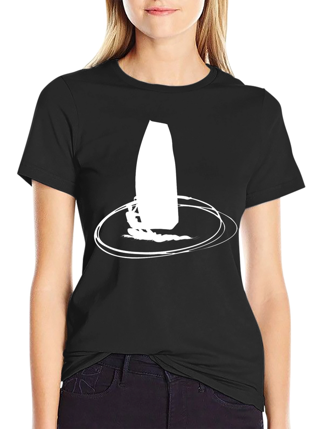 Black T-shirt with Windsurfing Graphic Print