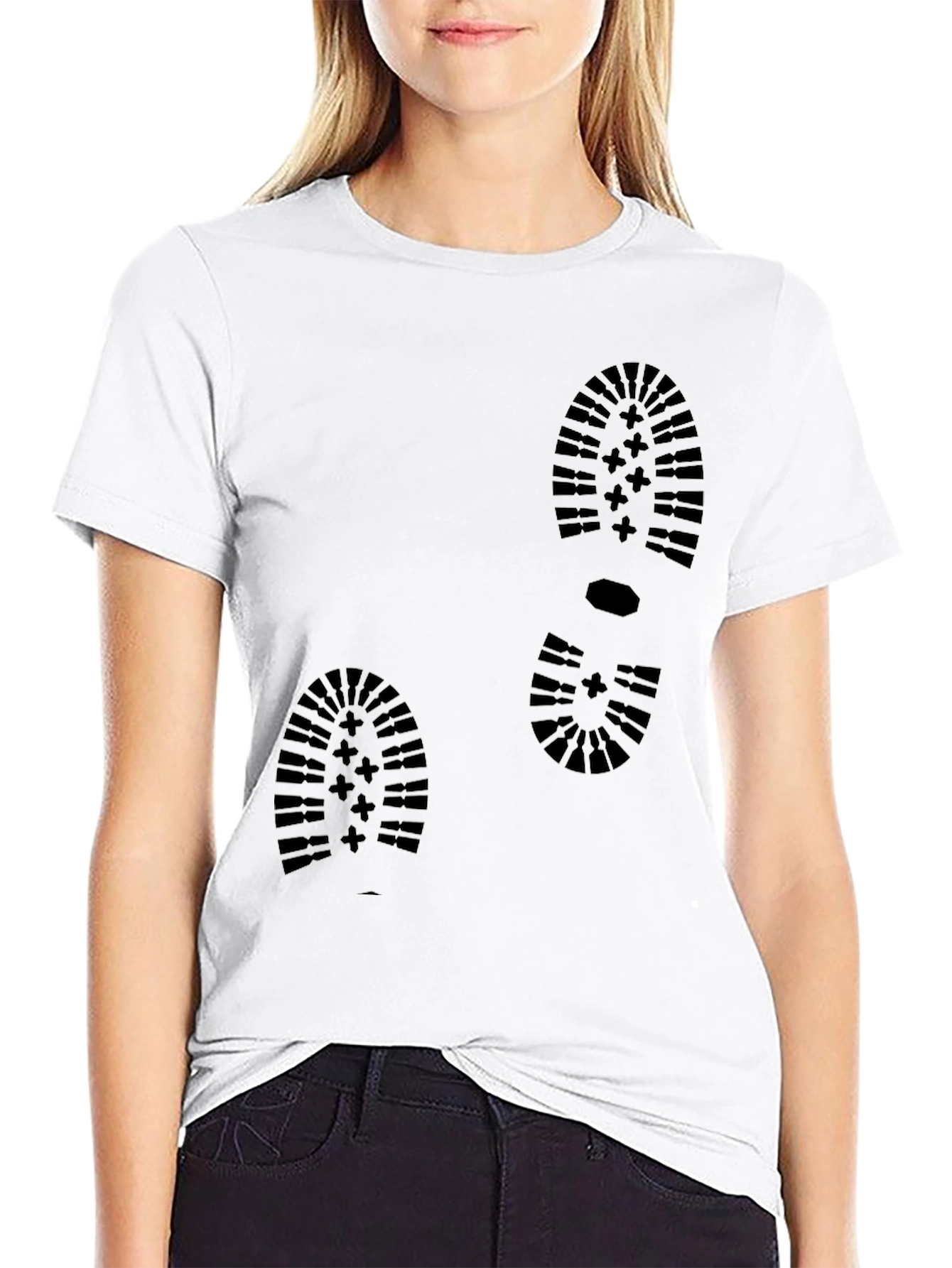 Boot Print Graphic Tee - Black Cotton Casual Shirt