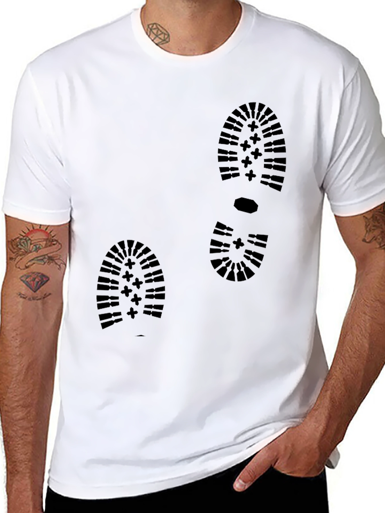 Boot Print Graphic Tee - Black Cotton Casual Shirt