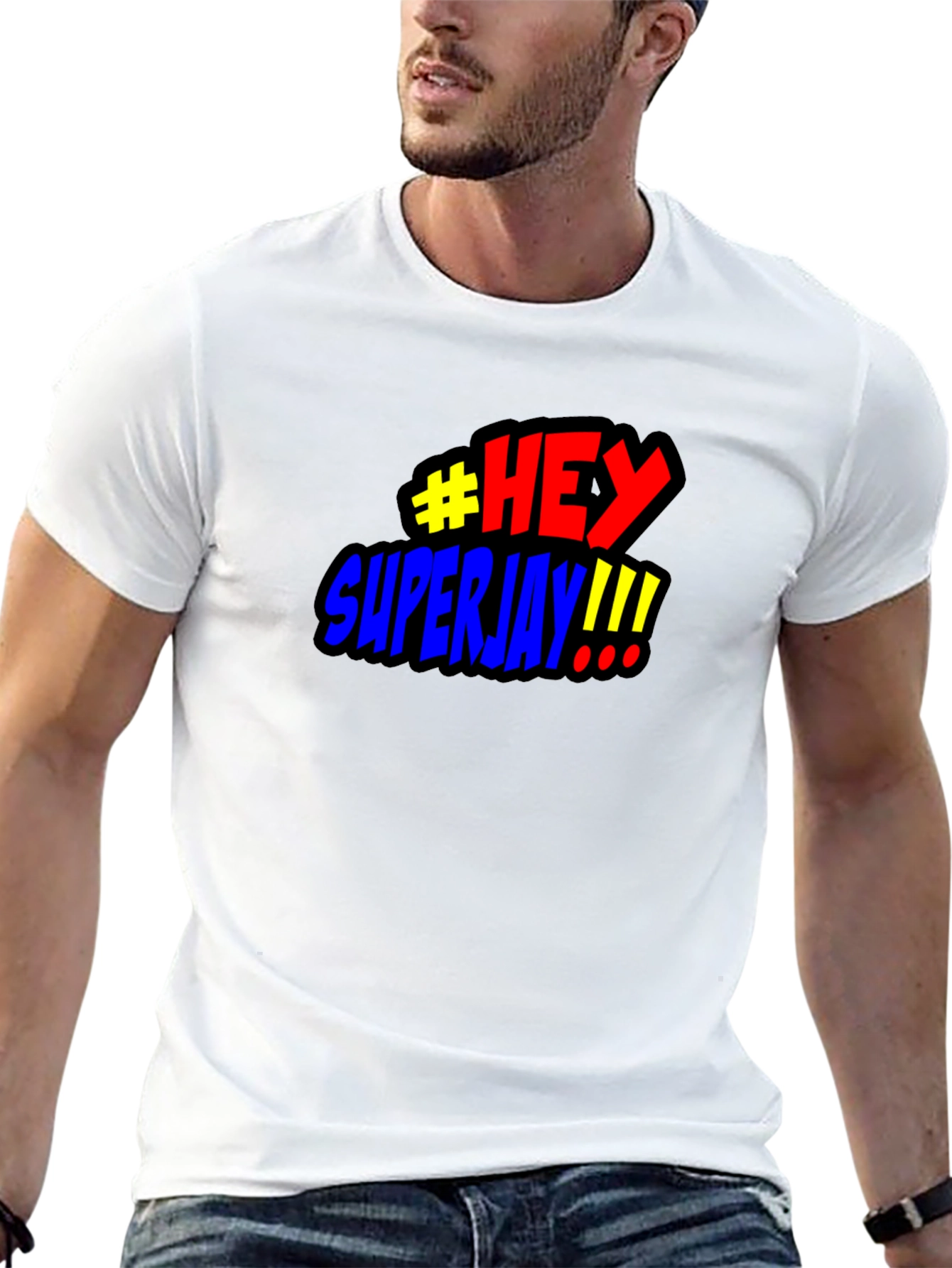#HEY Superjay!!! Mens Black Graphic T-Shirt