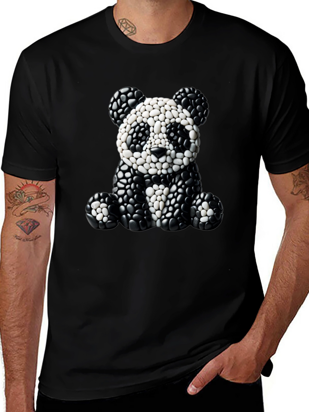 Panda Pebble Art Black T-Shirt