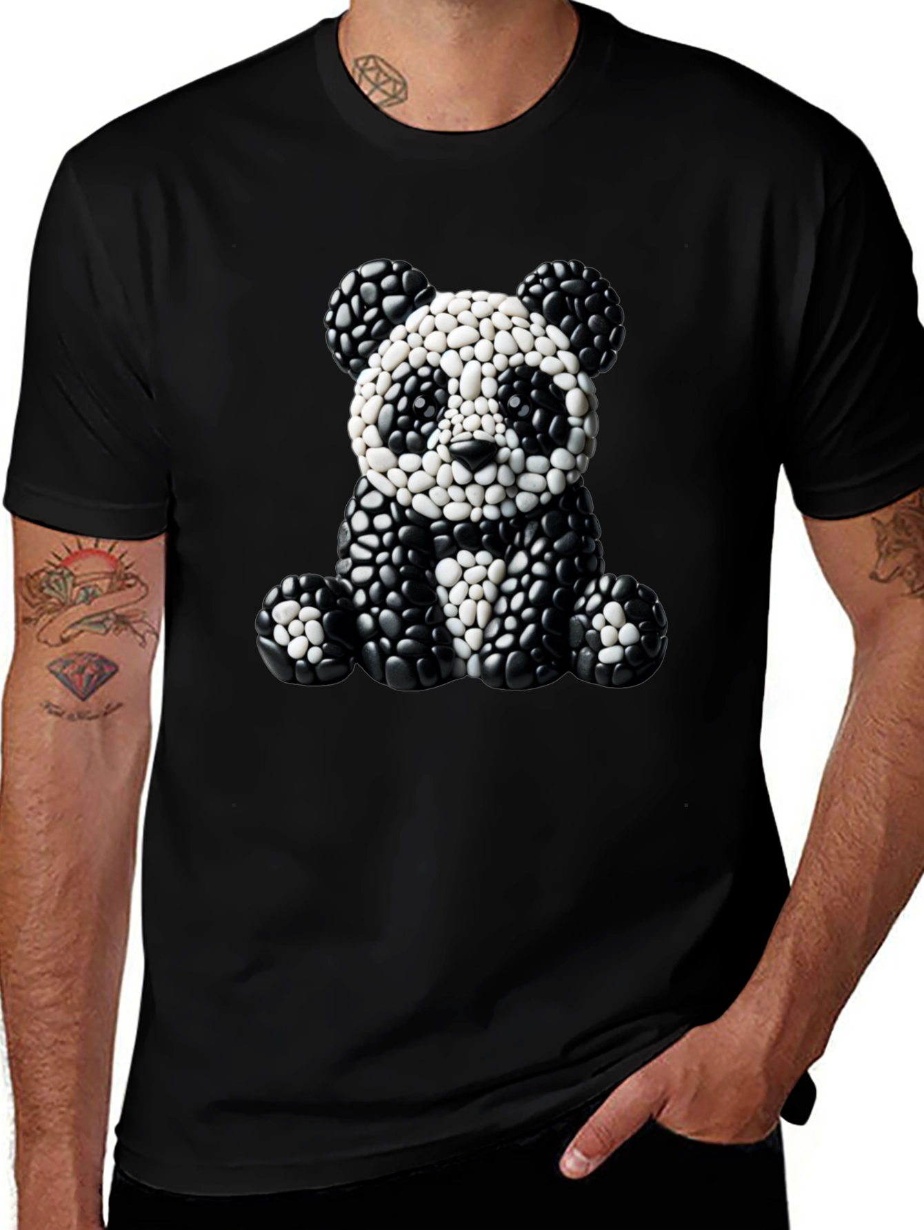 Panda Pebble Art Black T-Shirt