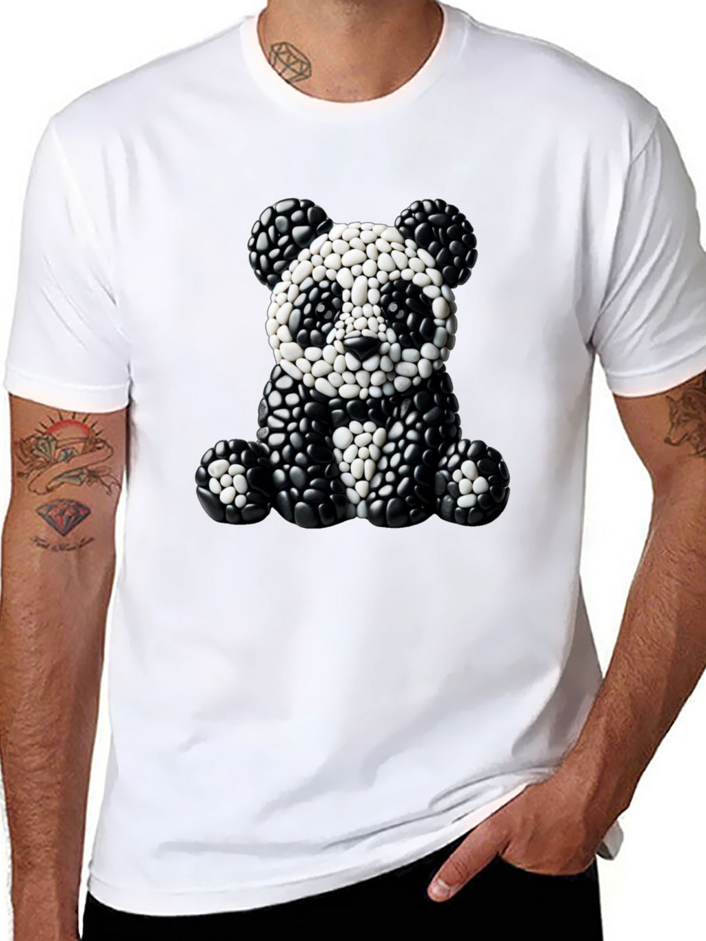 Panda Pebble Art Black T-Shirt