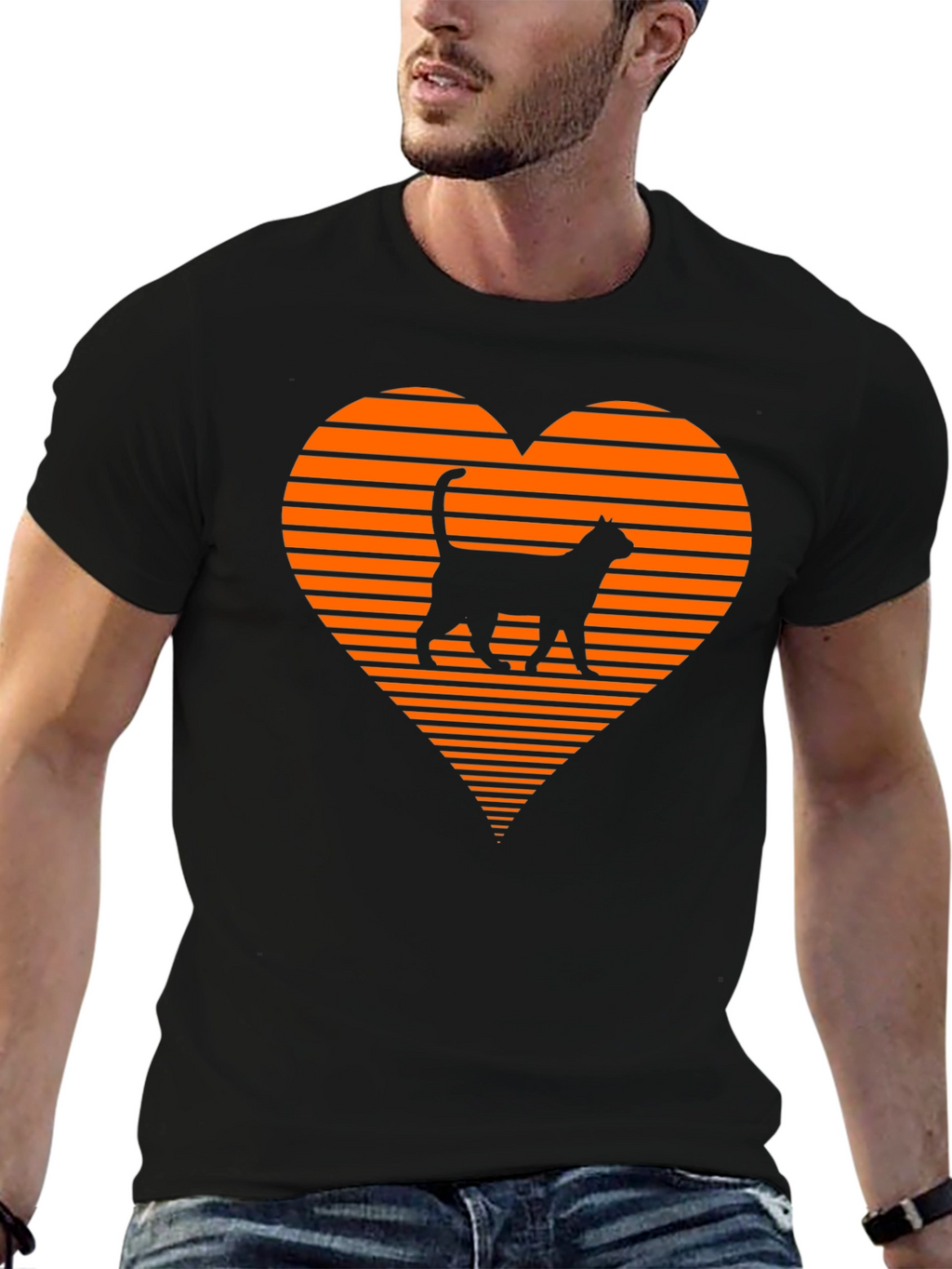 Retro Cat Lover T-Shirt - Heart Design