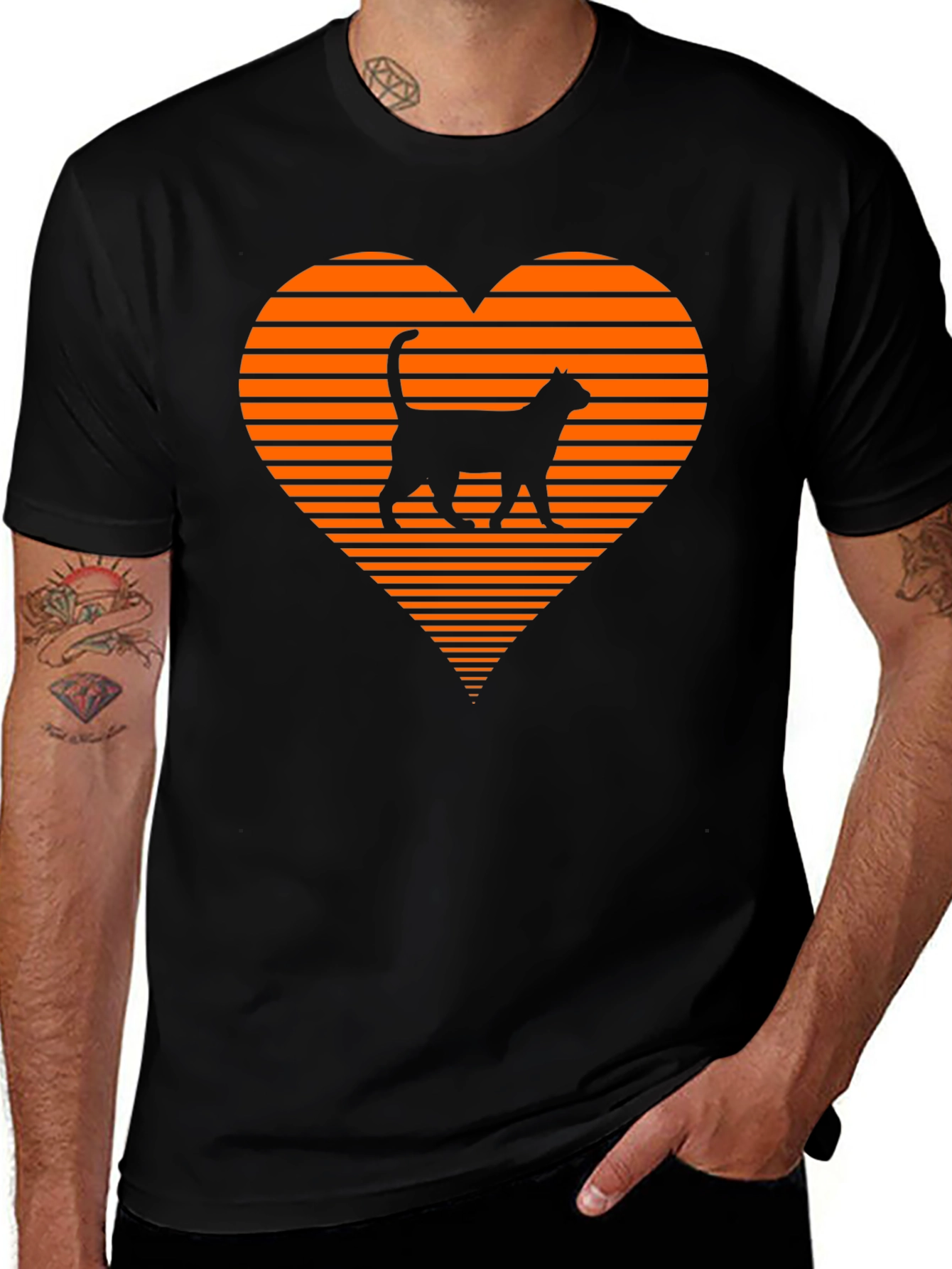 Retro Cat Lover T-Shirt - Heart Design