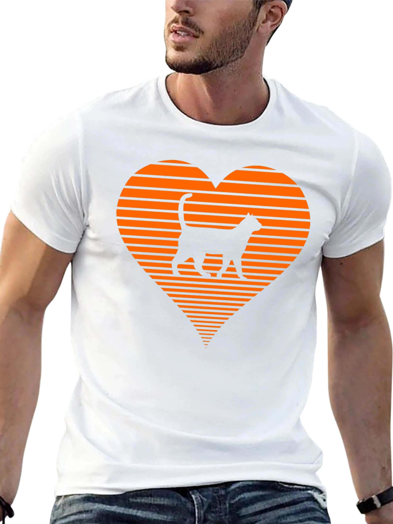 Retro Cat Lover T-Shirt - Heart Design