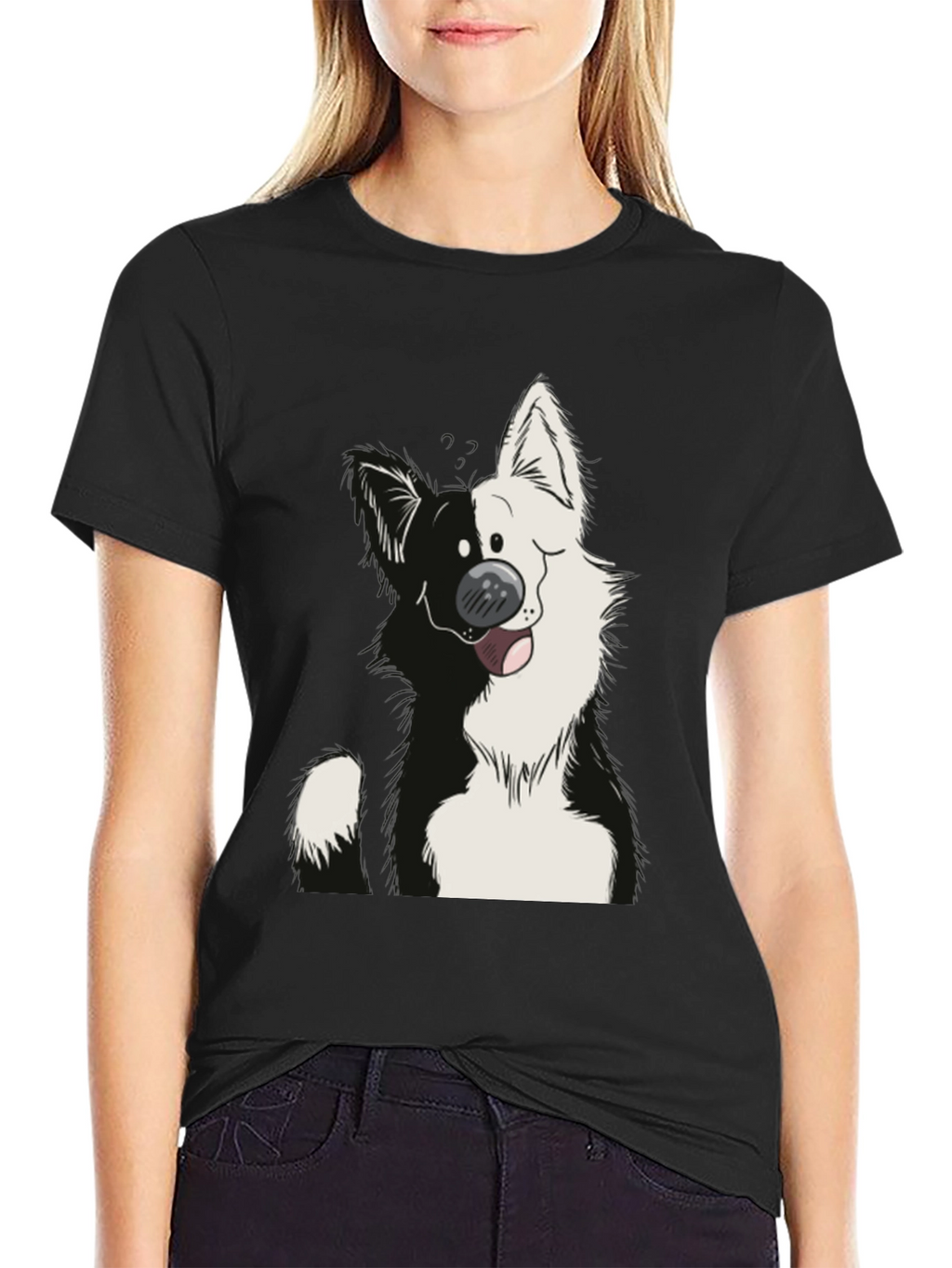 Cartoon Dog Graphic Black T-Shirt