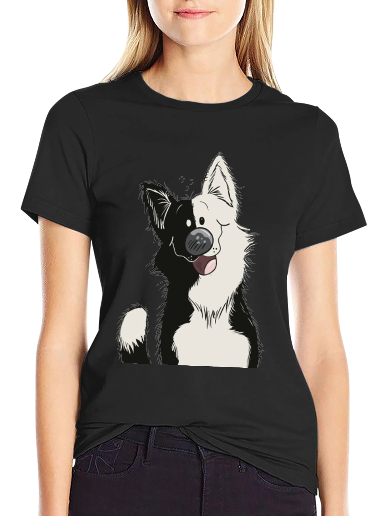 Cartoon Dog Graphic Black T-Shirt
