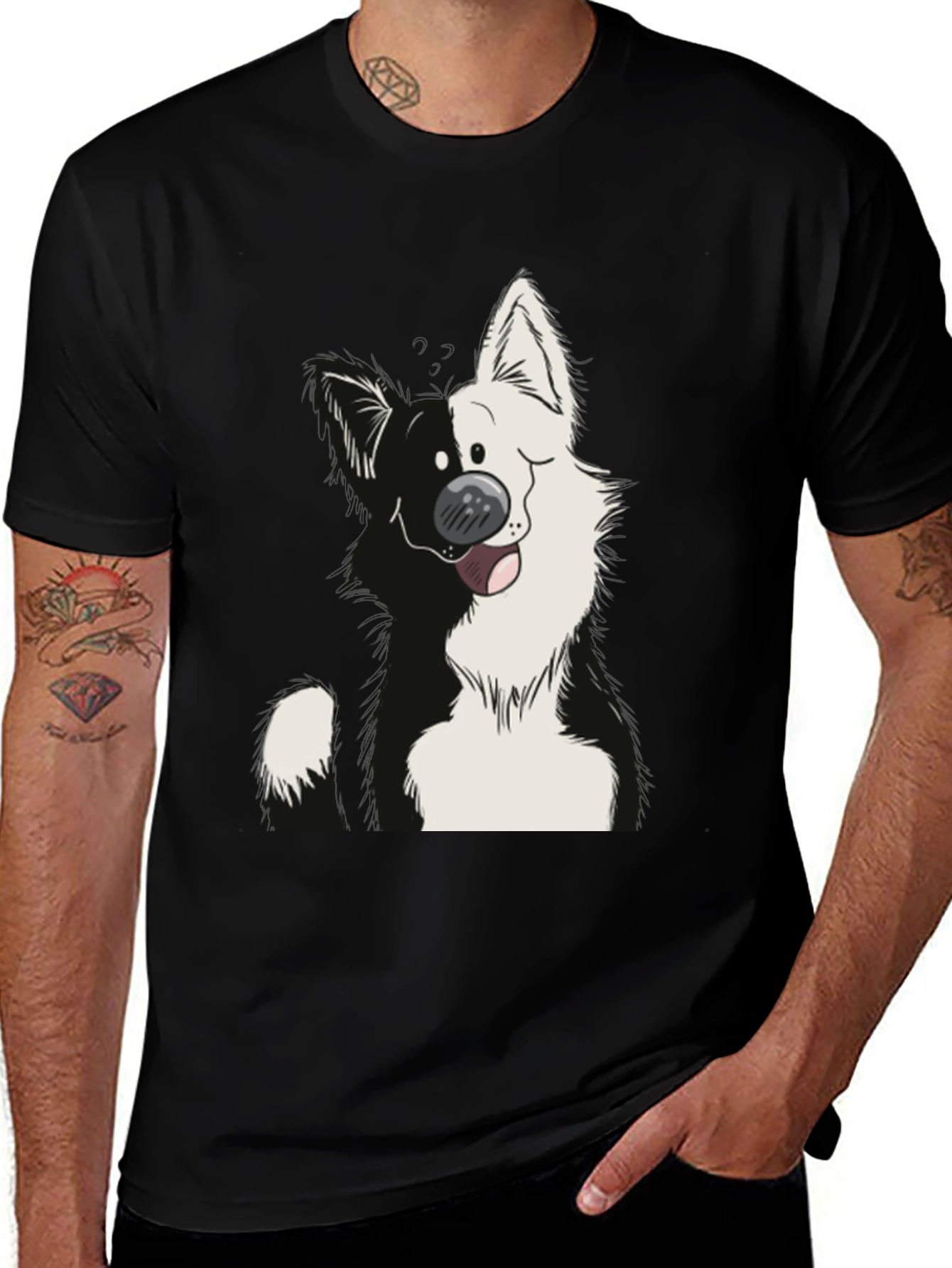 Cartoon Dog Graphic Black T-Shirt