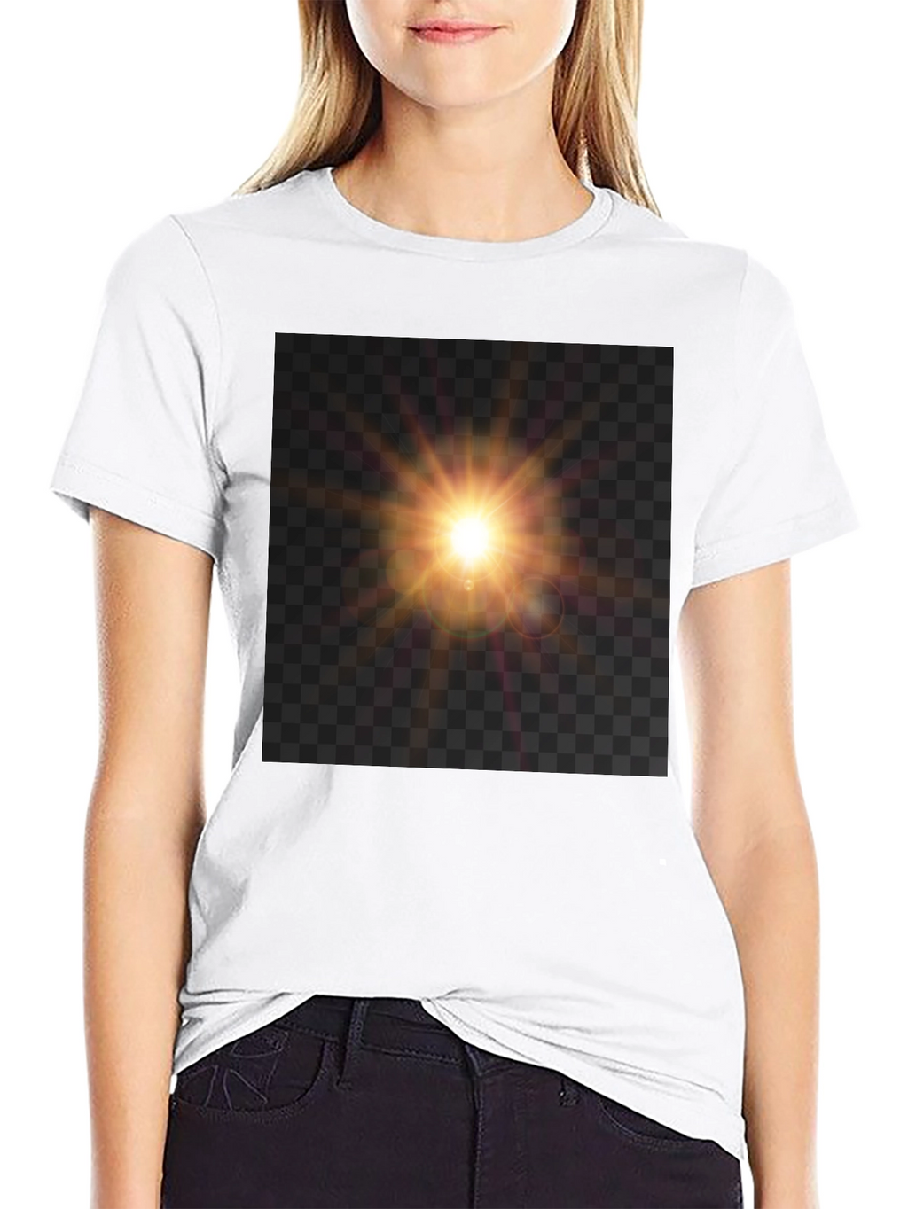 Black T-Shirt with Sun Flare Graphic