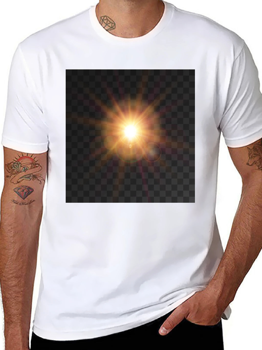 Black T-Shirt with Sun Flare Graphic