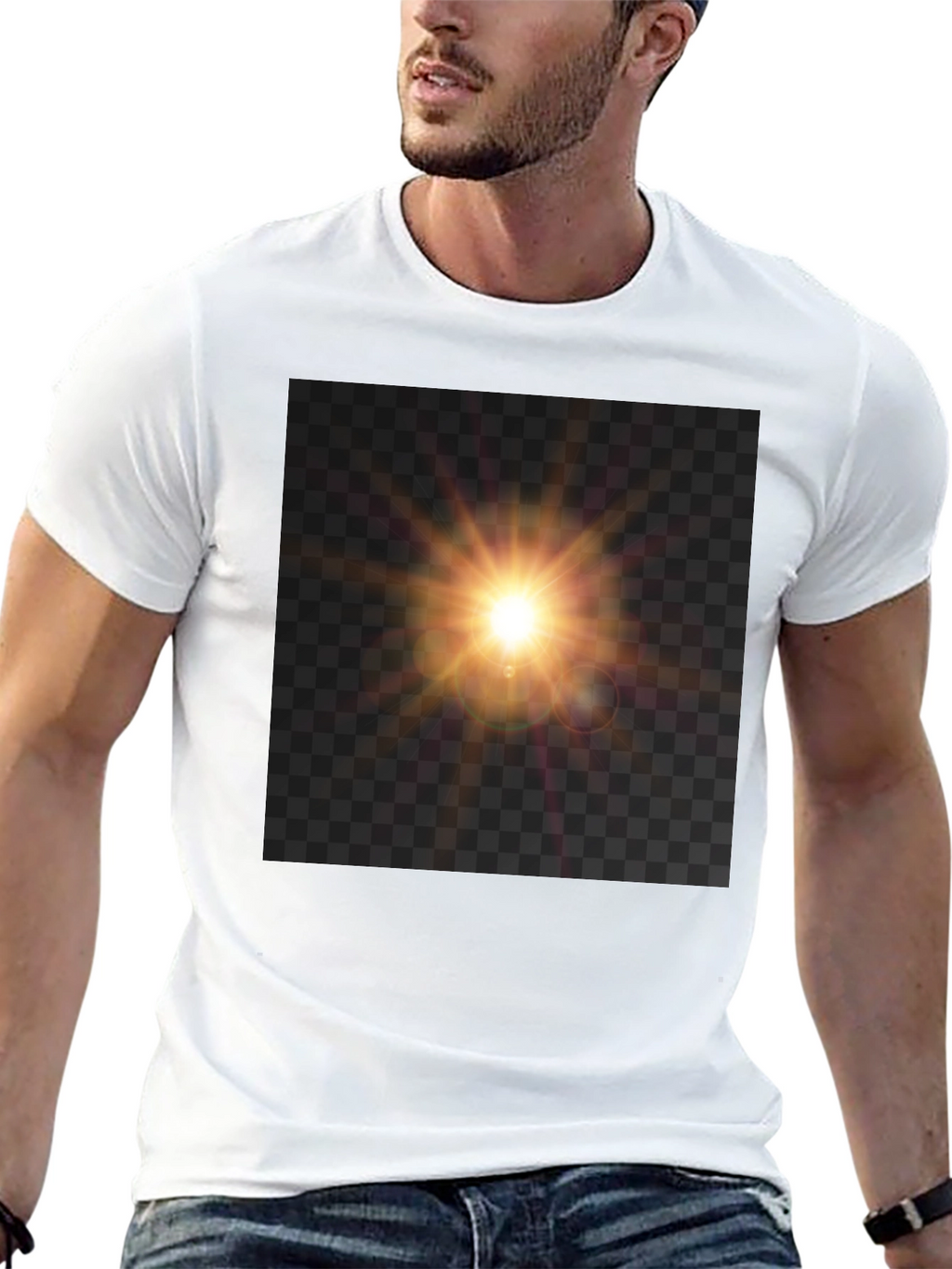 Black T-Shirt with Sun Flare Graphic