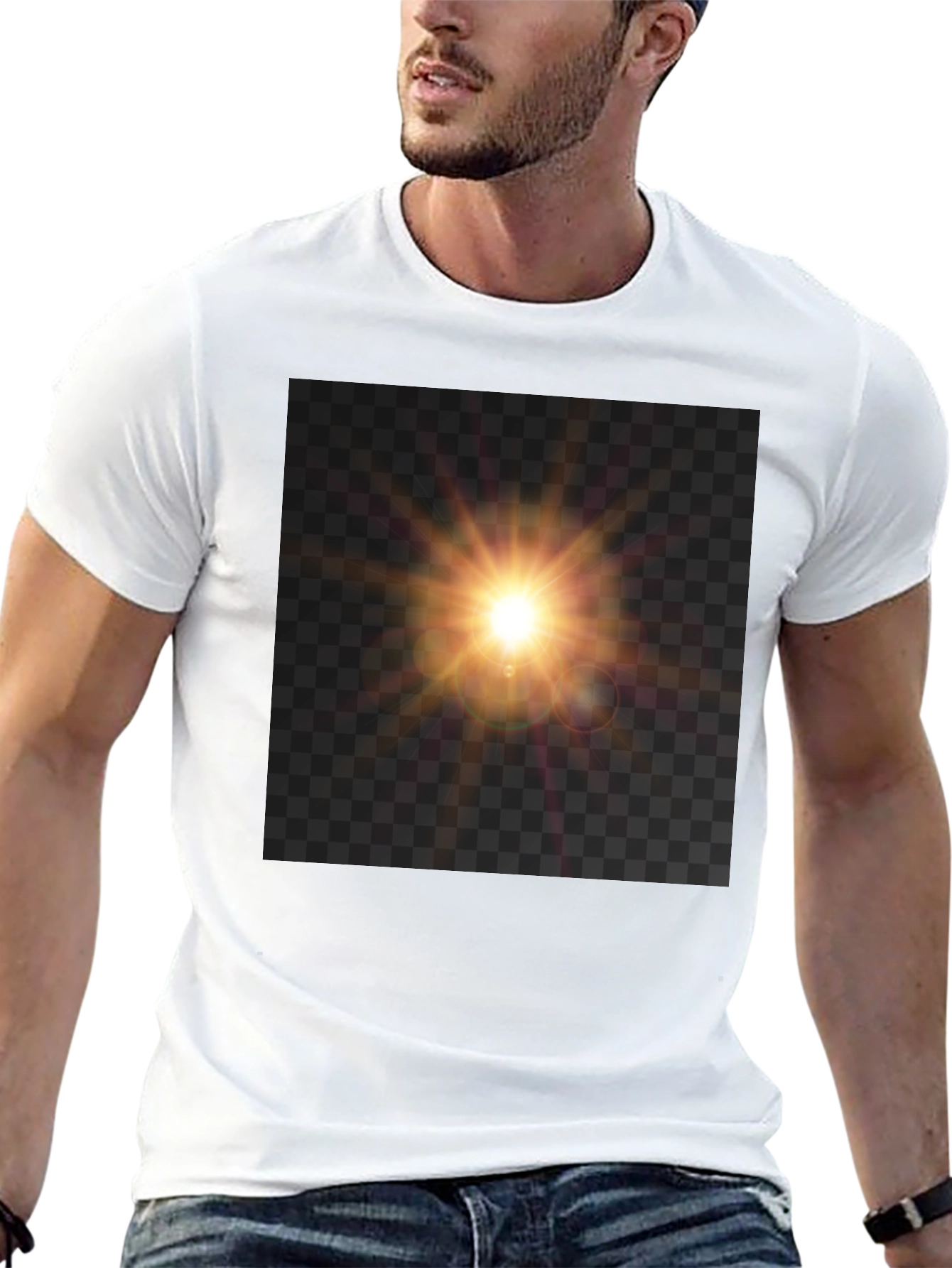Black T-Shirt with Sun Flare Graphic