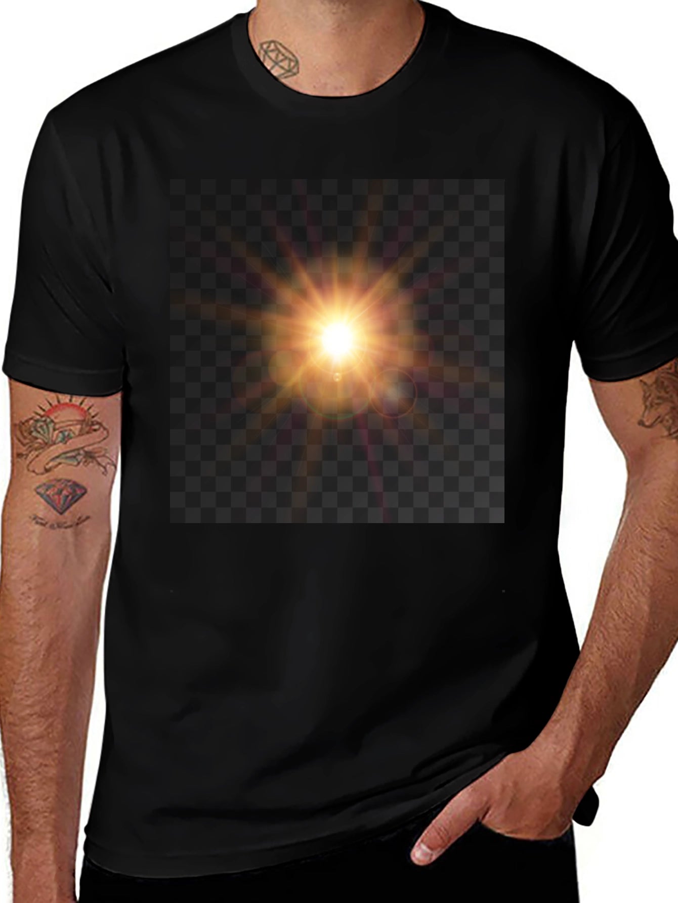 Black T-Shirt with Sun Flare Graphic