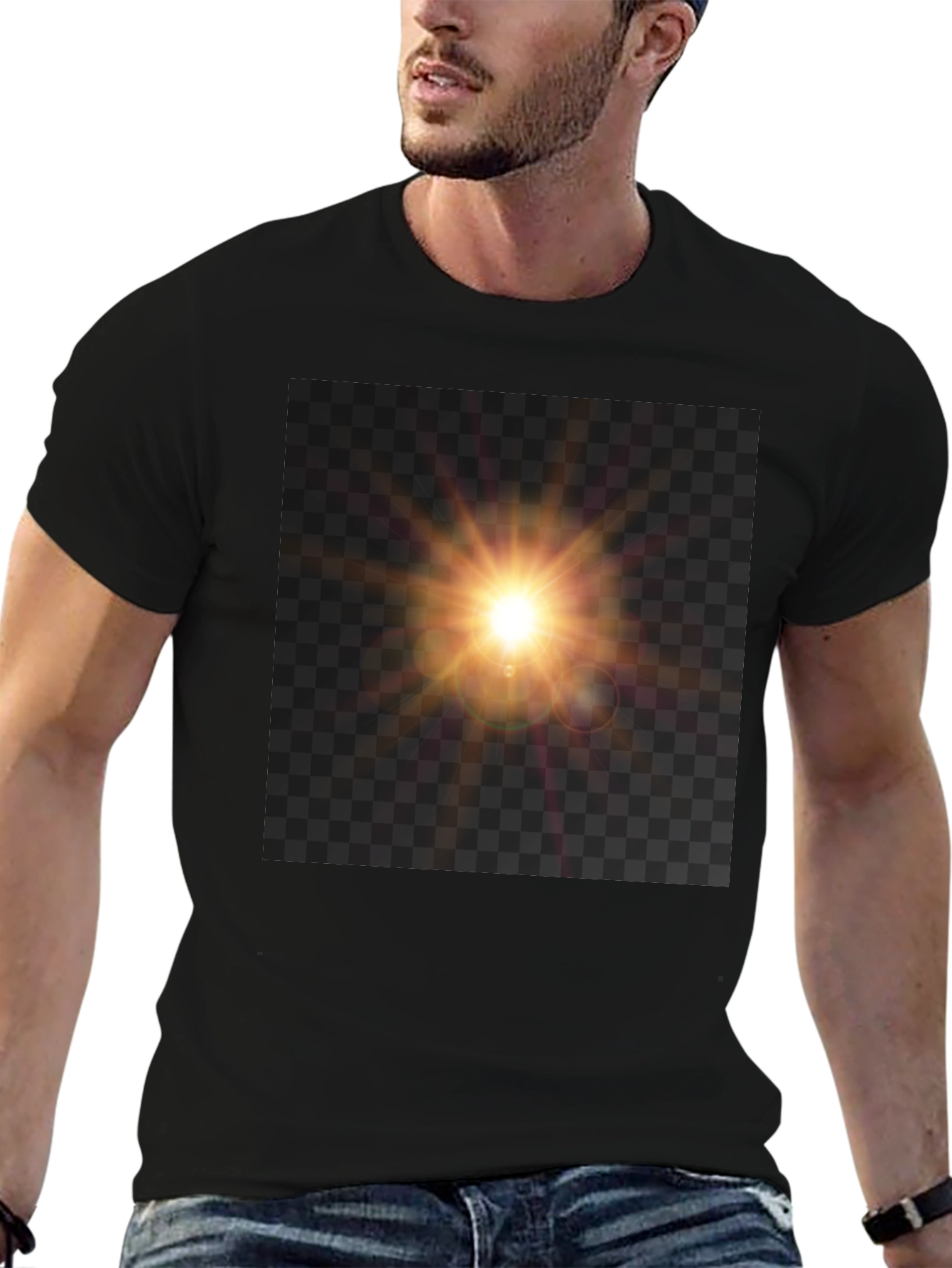 Black T-Shirt with Sun Flare Graphic