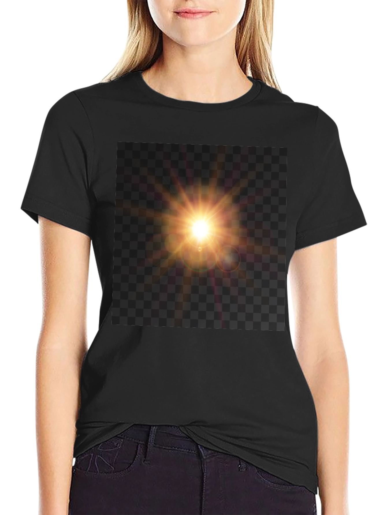 Black T-Shirt with Sun Flare Graphic