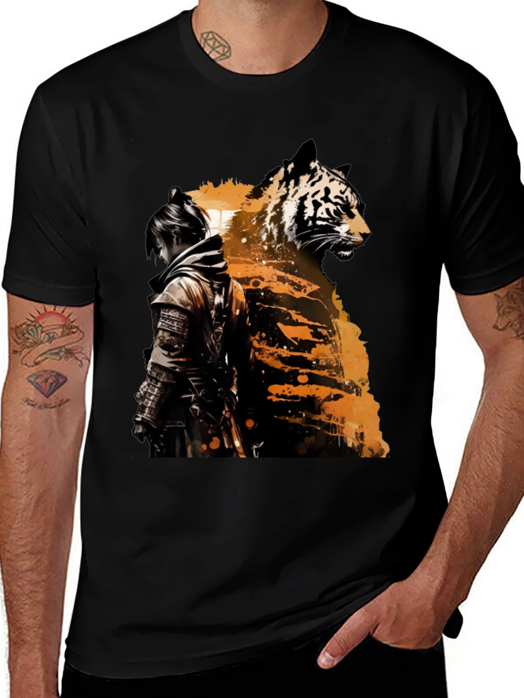 Tiger Samurai Graphic Tee - Black