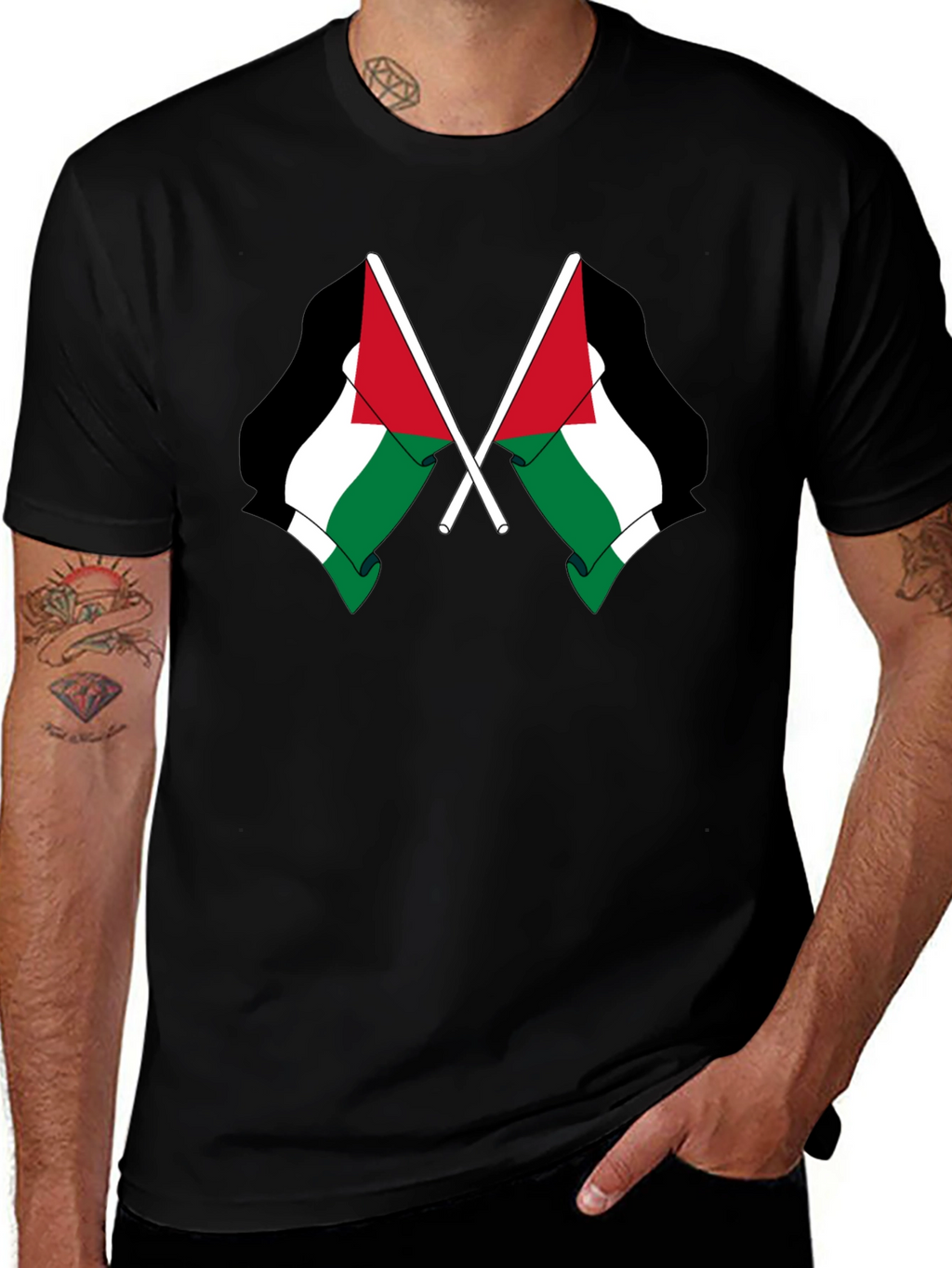 Palestine Flag T-Shirt - Mens Black Tee