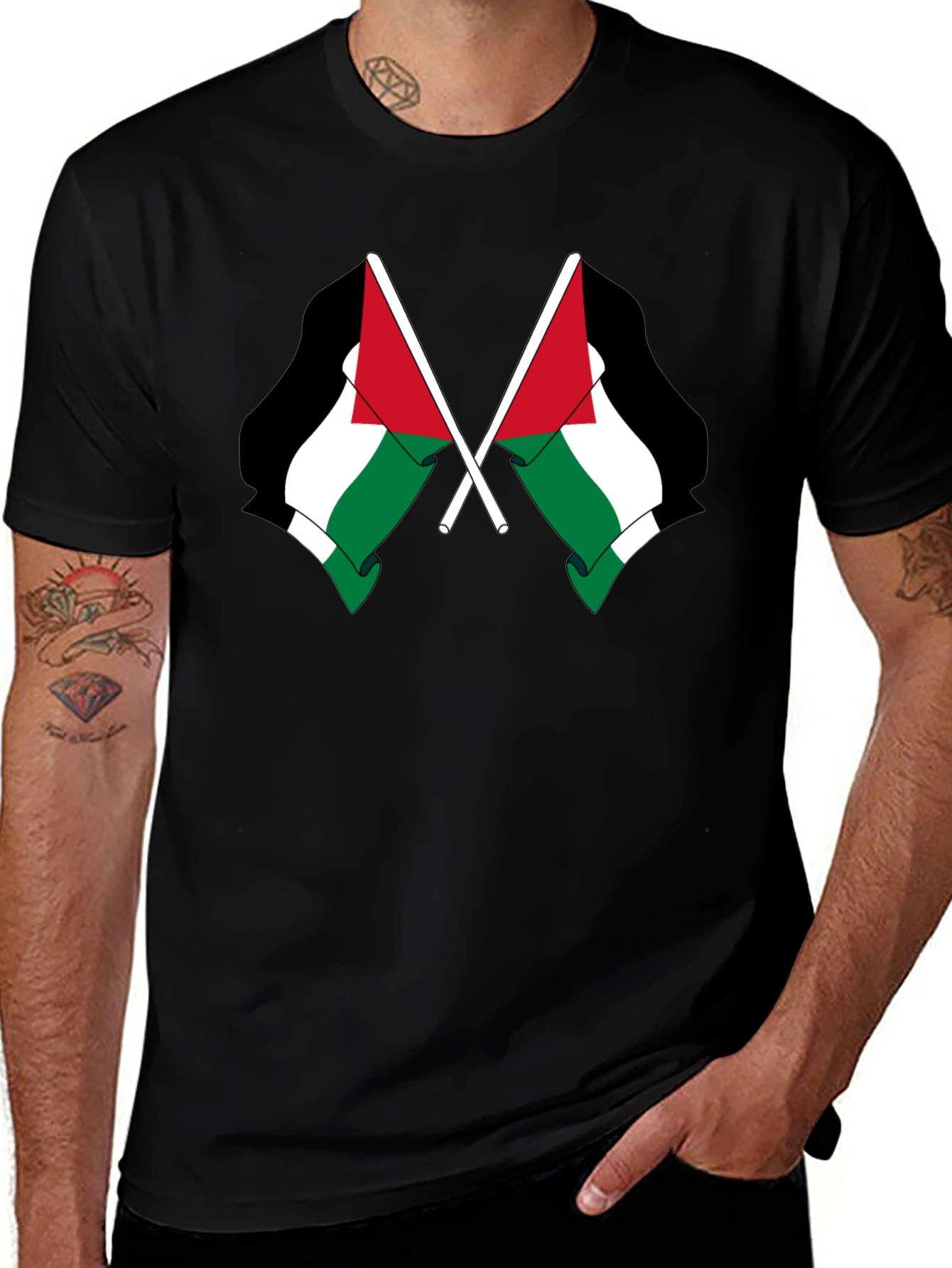 Palestine Flag T-Shirt - Mens Black Tee