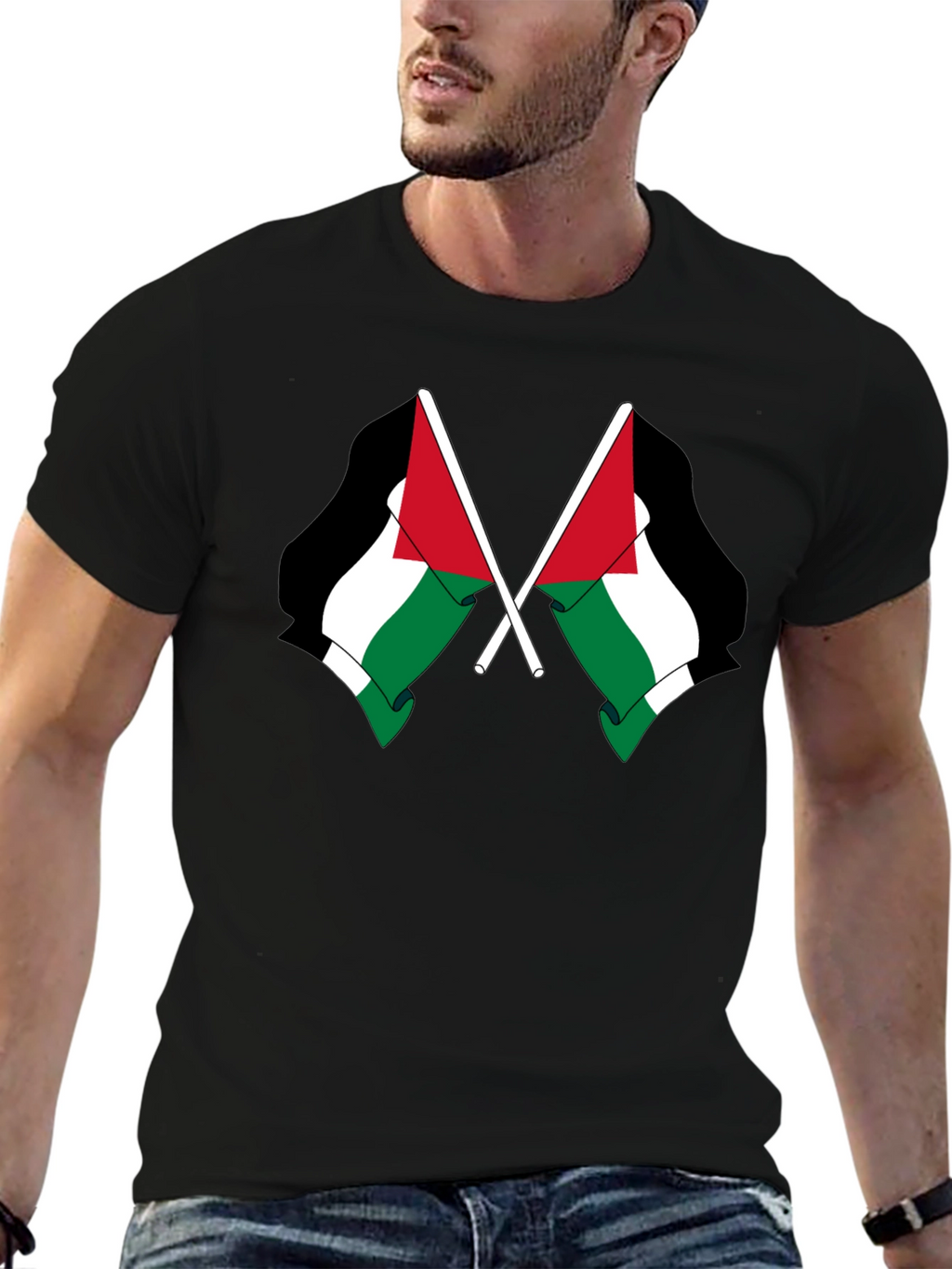 Palestine Flag T-Shirt - Mens Black Tee