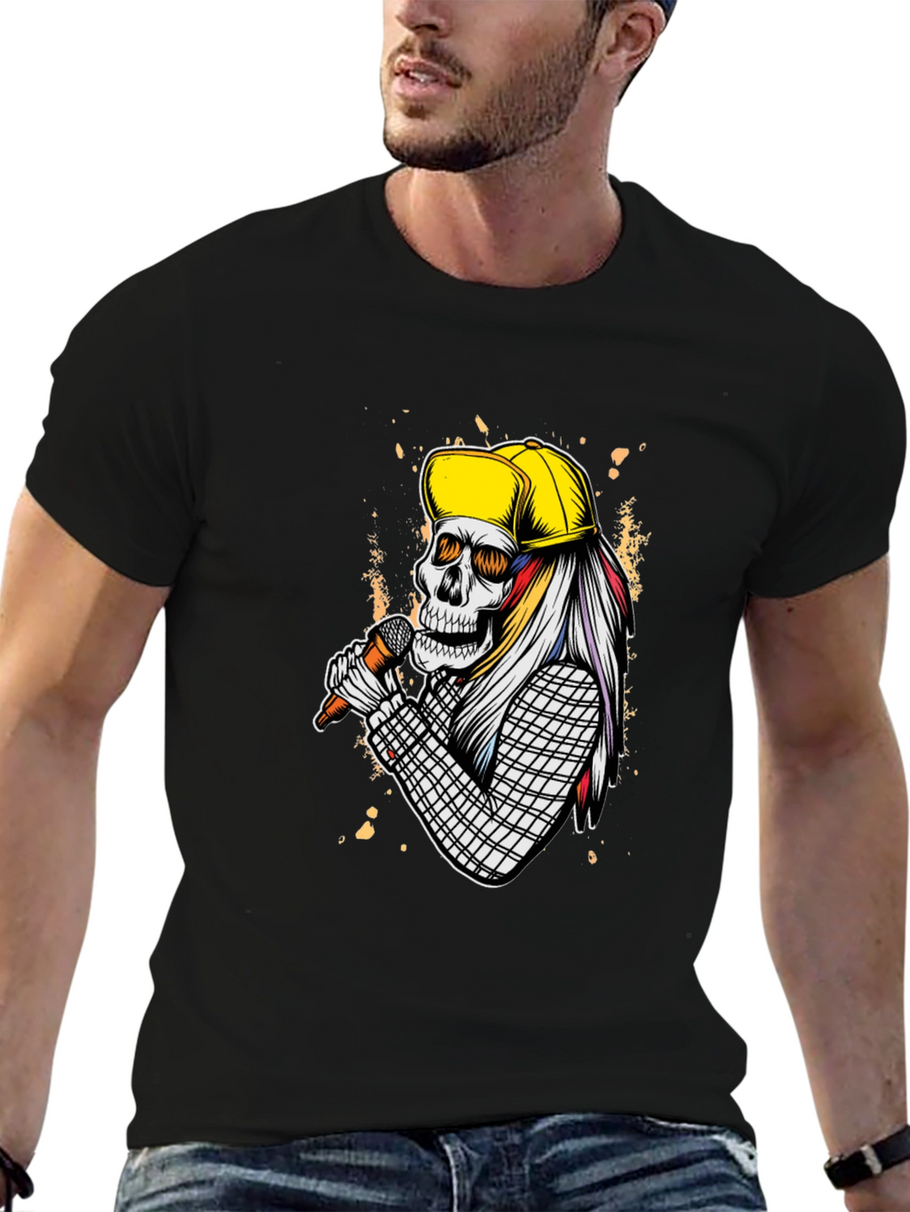 Skull Singer Graphic T-Shirt - Rock On!