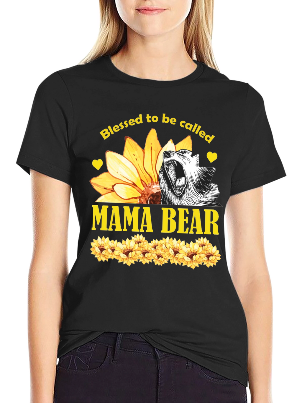 Blessed Mama Bear Sunflower Graphic Tee