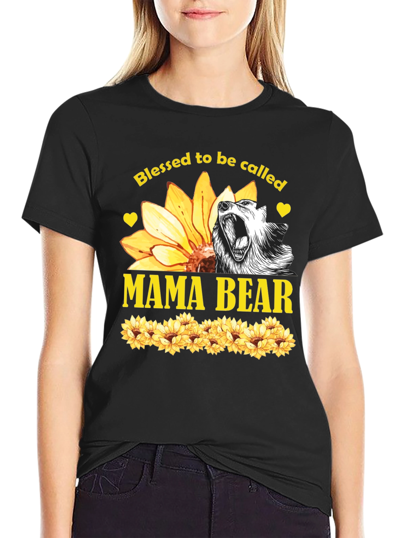 Blessed Mama Bear Sunflower Graphic Tee