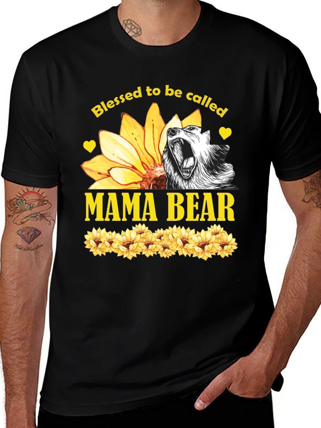 Blessed Mama Bear Sunflower Graphic Tee