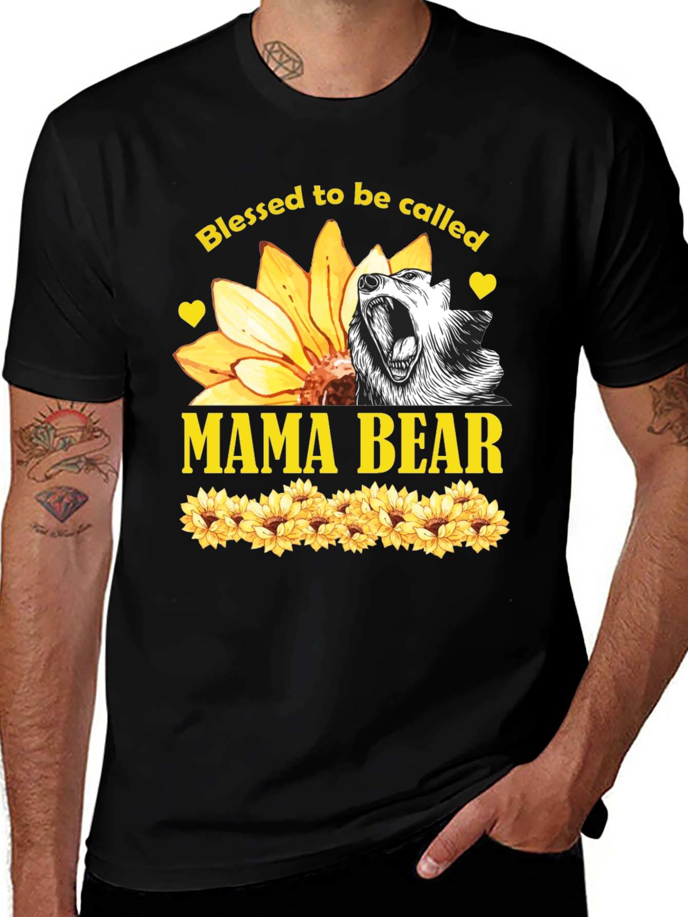 Blessed Mama Bear Sunflower Graphic Tee