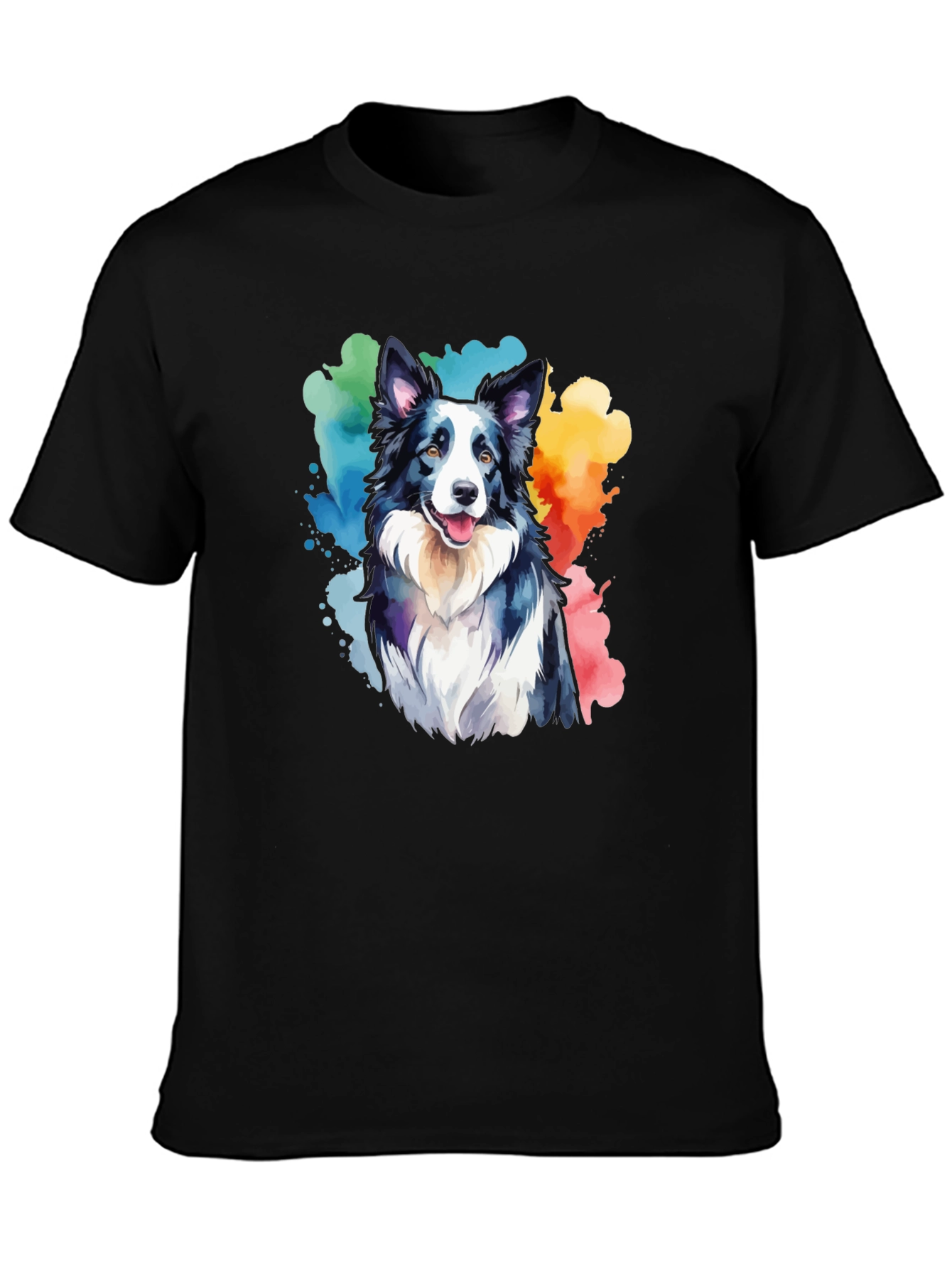 Watercolor Border Collie T-Shirt - Mens Black Tee