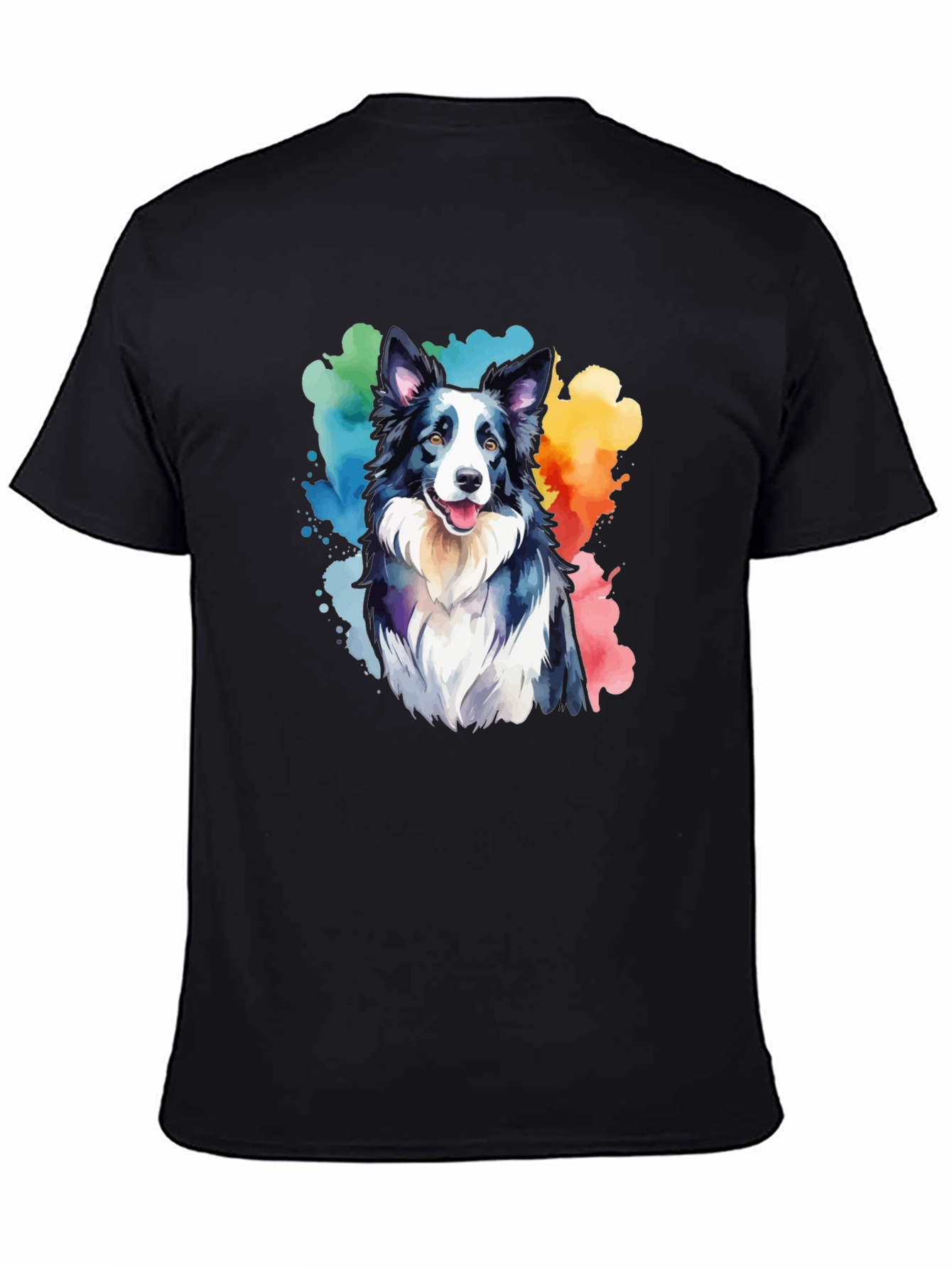 Watercolor Border Collie T-Shirt - Mens Black Tee