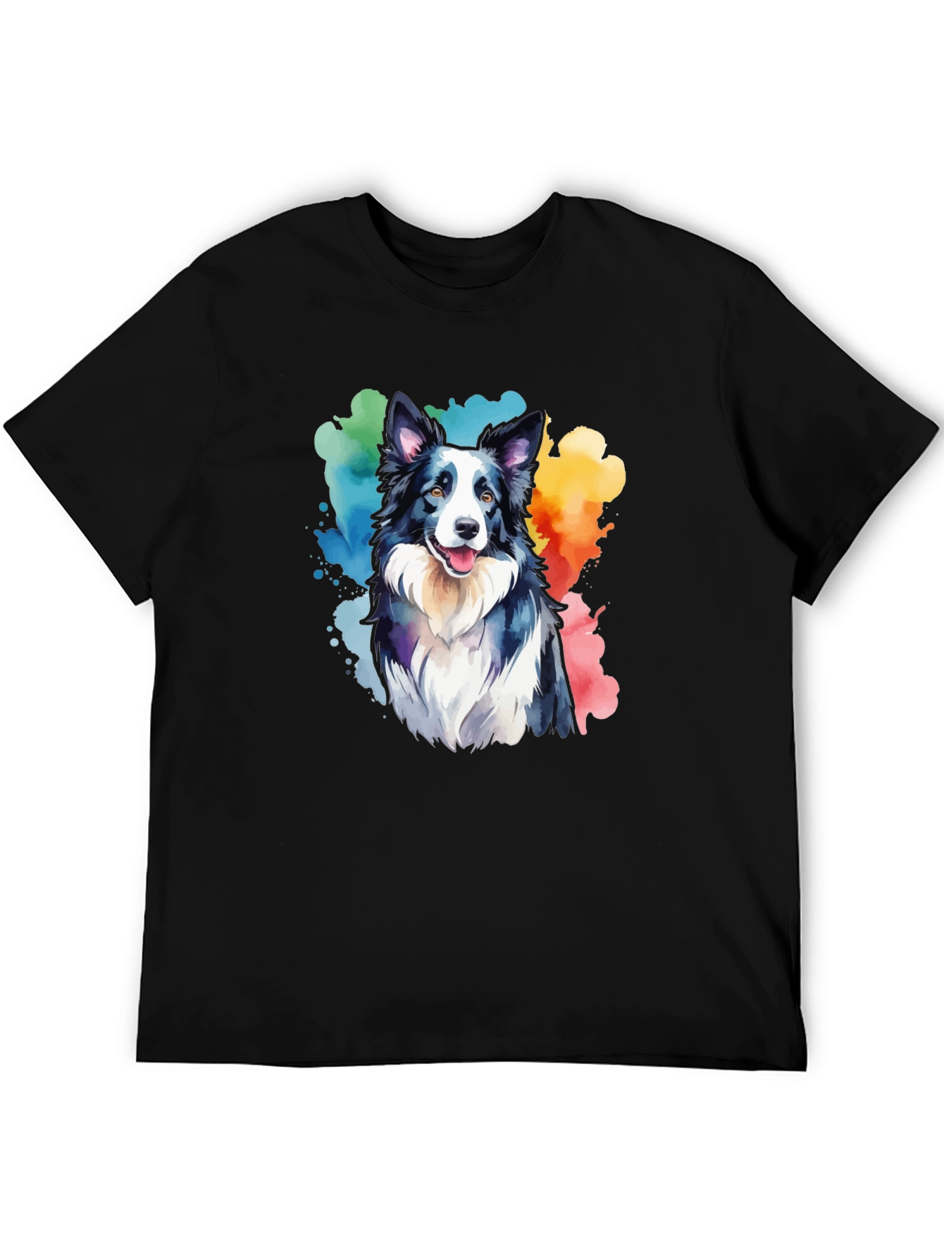 Watercolor Border Collie T-Shirt - Mens Black Tee