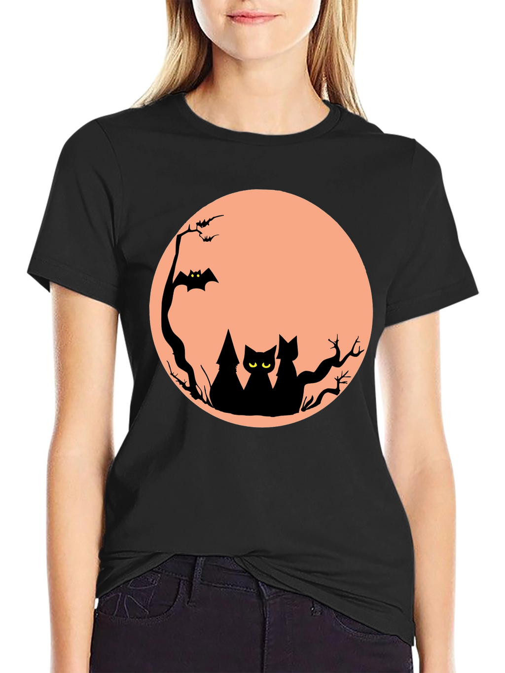 Halloween Cat Moon Graphic T-Shirt